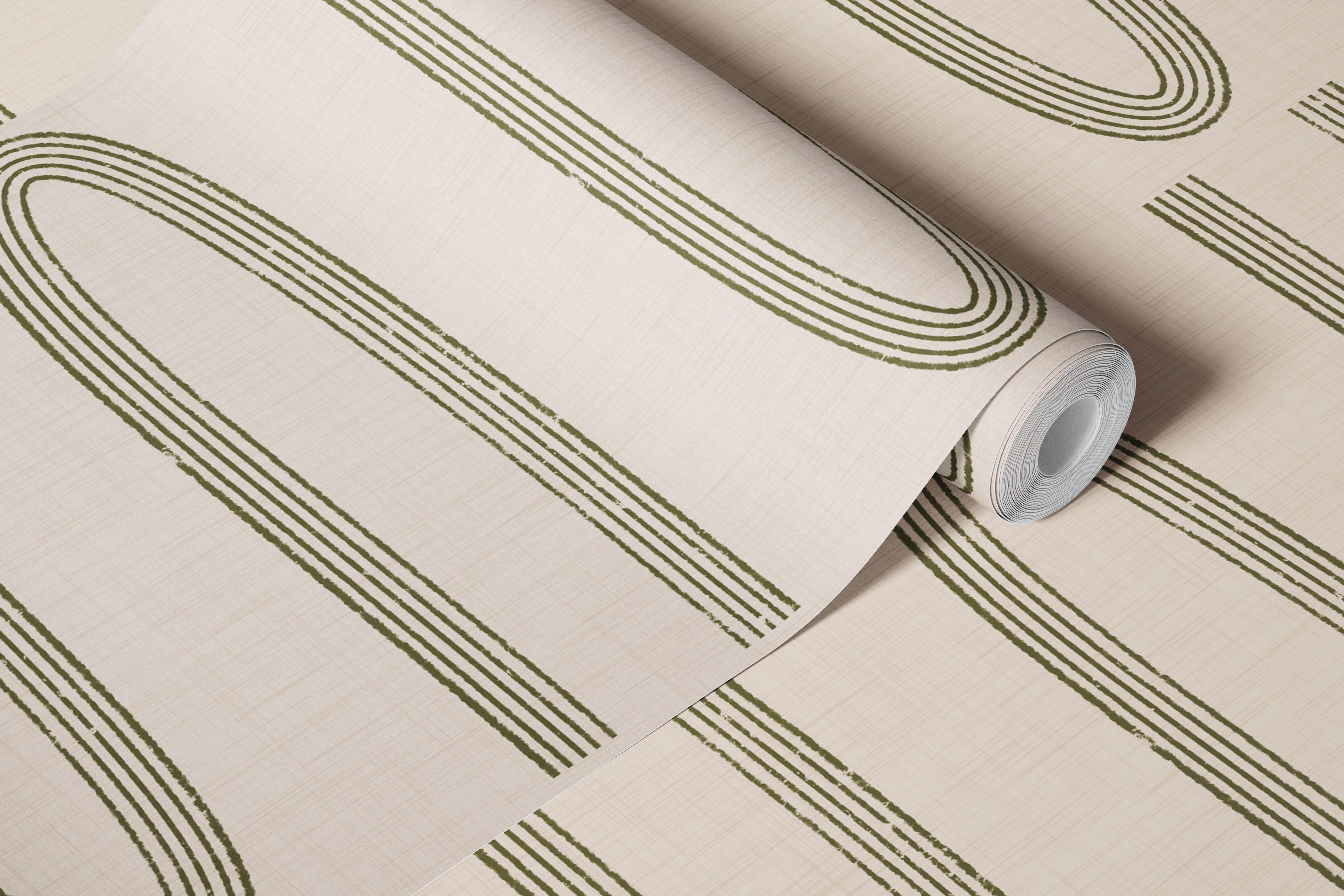 Tapeta Retro Arch Lines Sage & Olive v místnosti