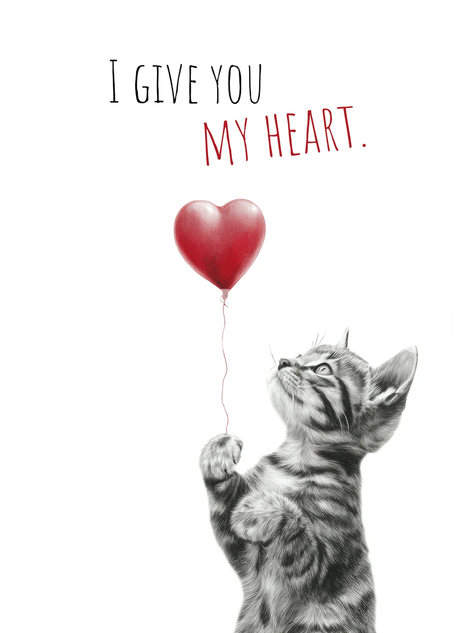 Cat holding a heart balloon wallpaper