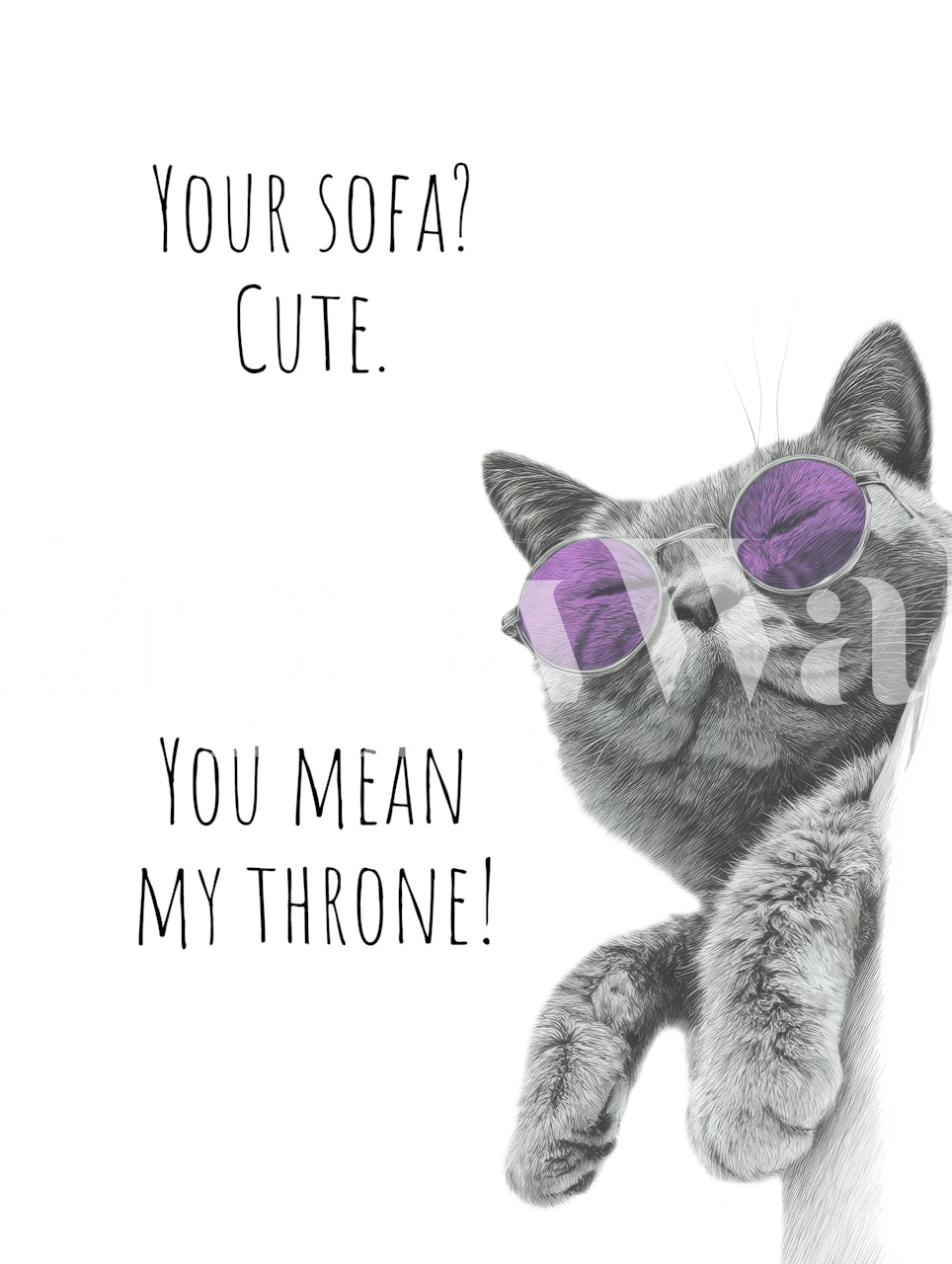 Cool cat wearing purple sunglasses, black and white illustration wallpaper