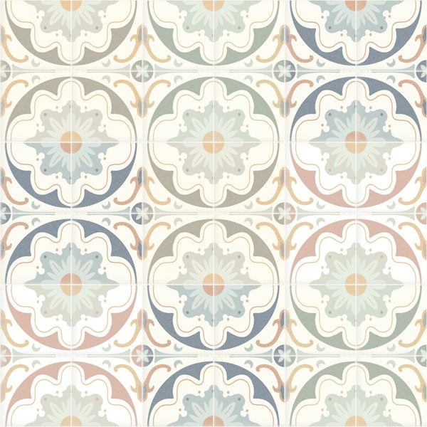 Aged Cement Tile Backsplashes Mixed Colors