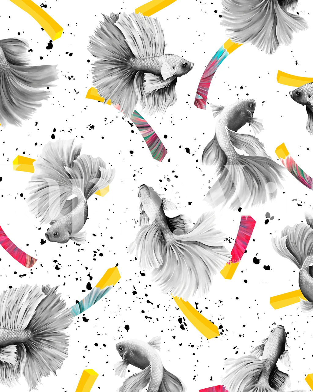 Design di carta da parati Fish And Chips in una stanza