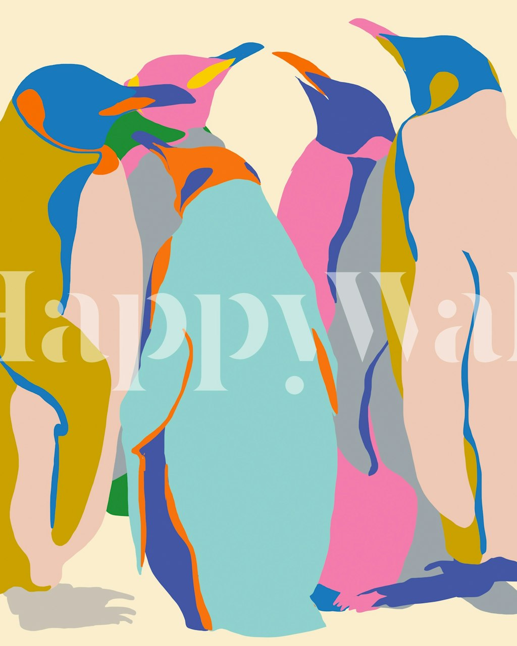 Colorful penguins wallpaper in a room