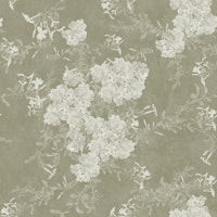 Plumbago Floral on Grunge Linen - Sage Stone carta da parati
