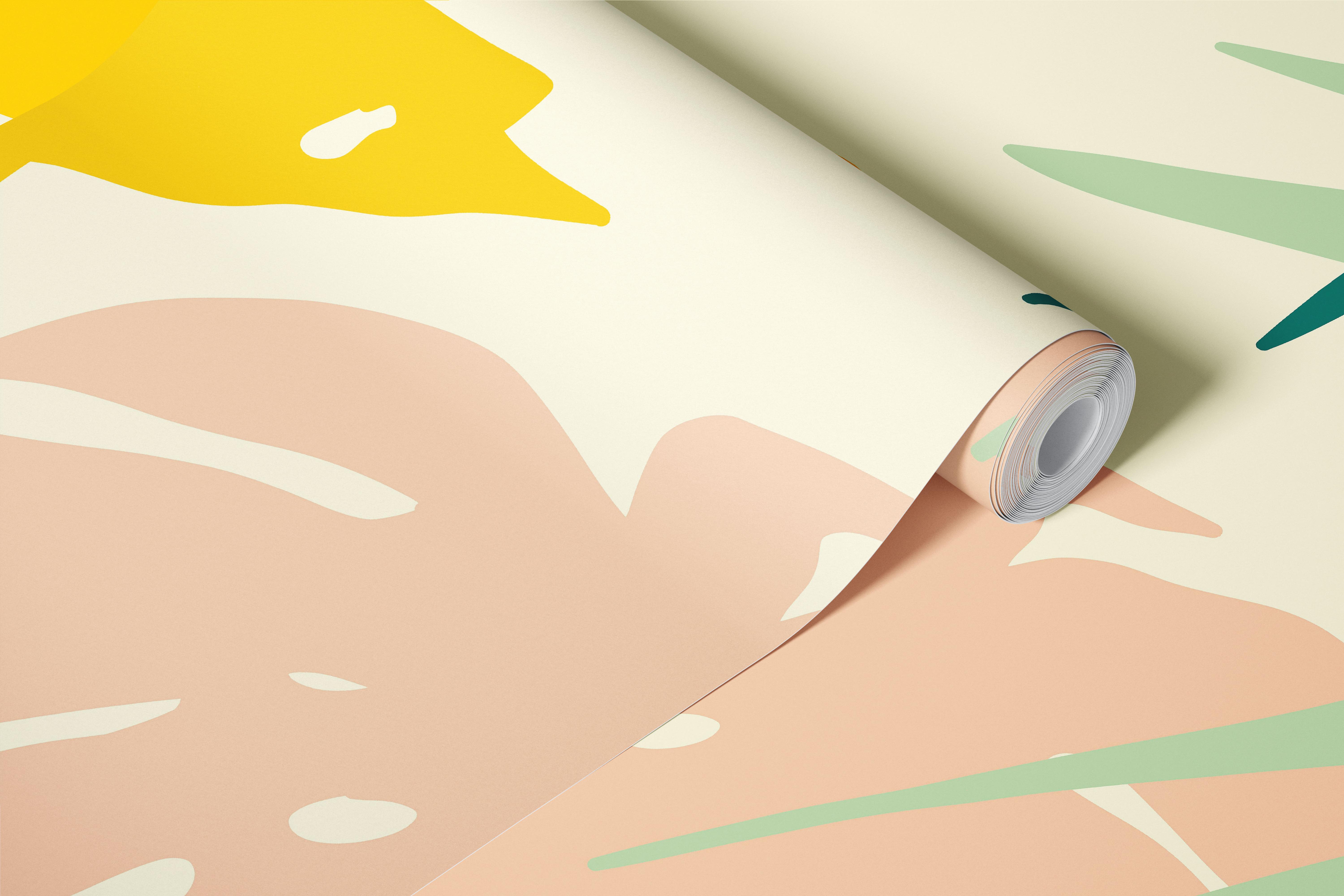 Colorful tropical leaves in various shapes on light background wallpaper