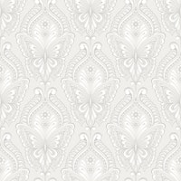 Ornate Butterfly Motif Aesthetic Light Grey carta da parati