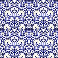 Vintage Ornamental Scallops Blue & White ταπετσαρία