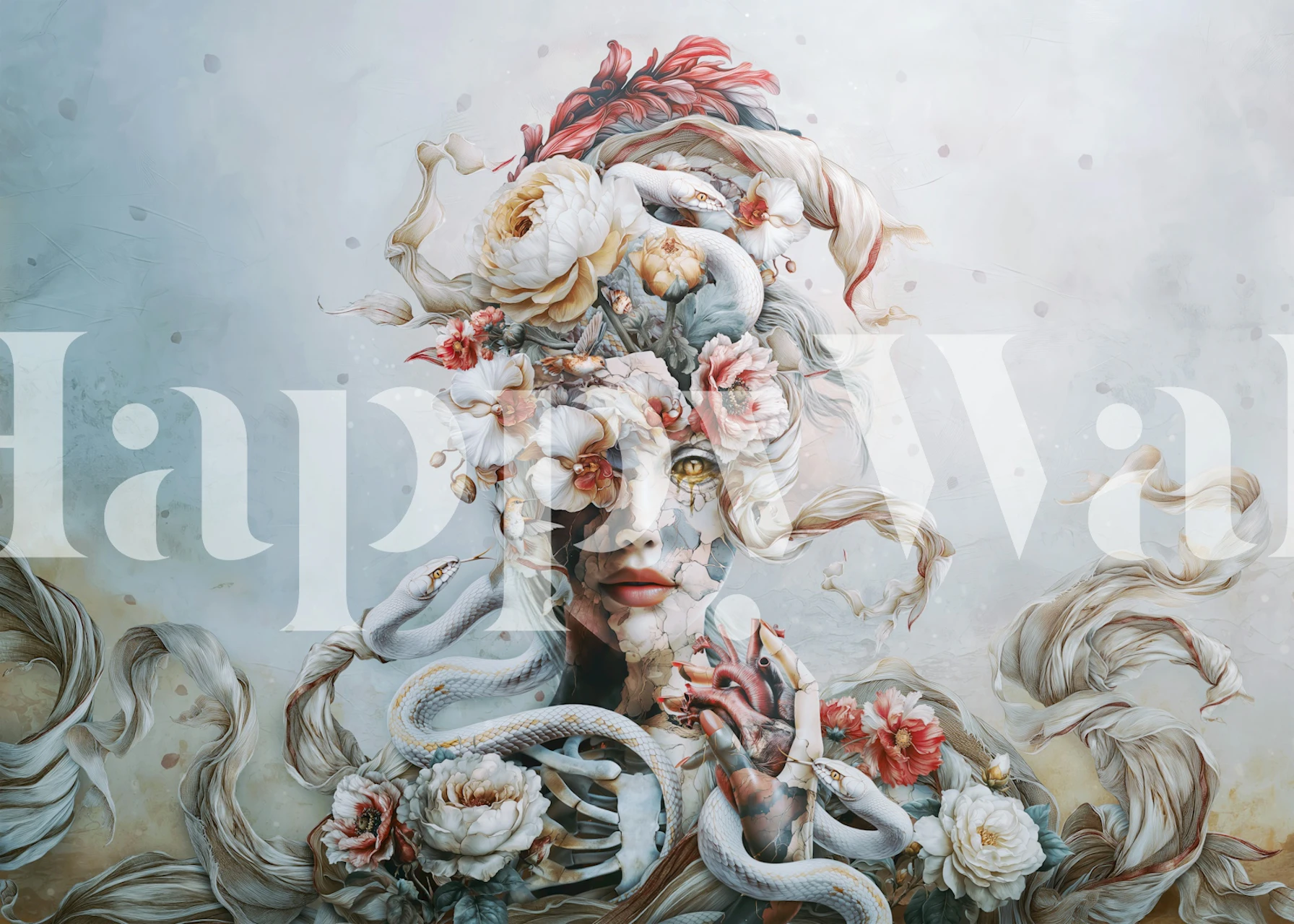 Ex Mortis Vita behang weergegeven in een kamer