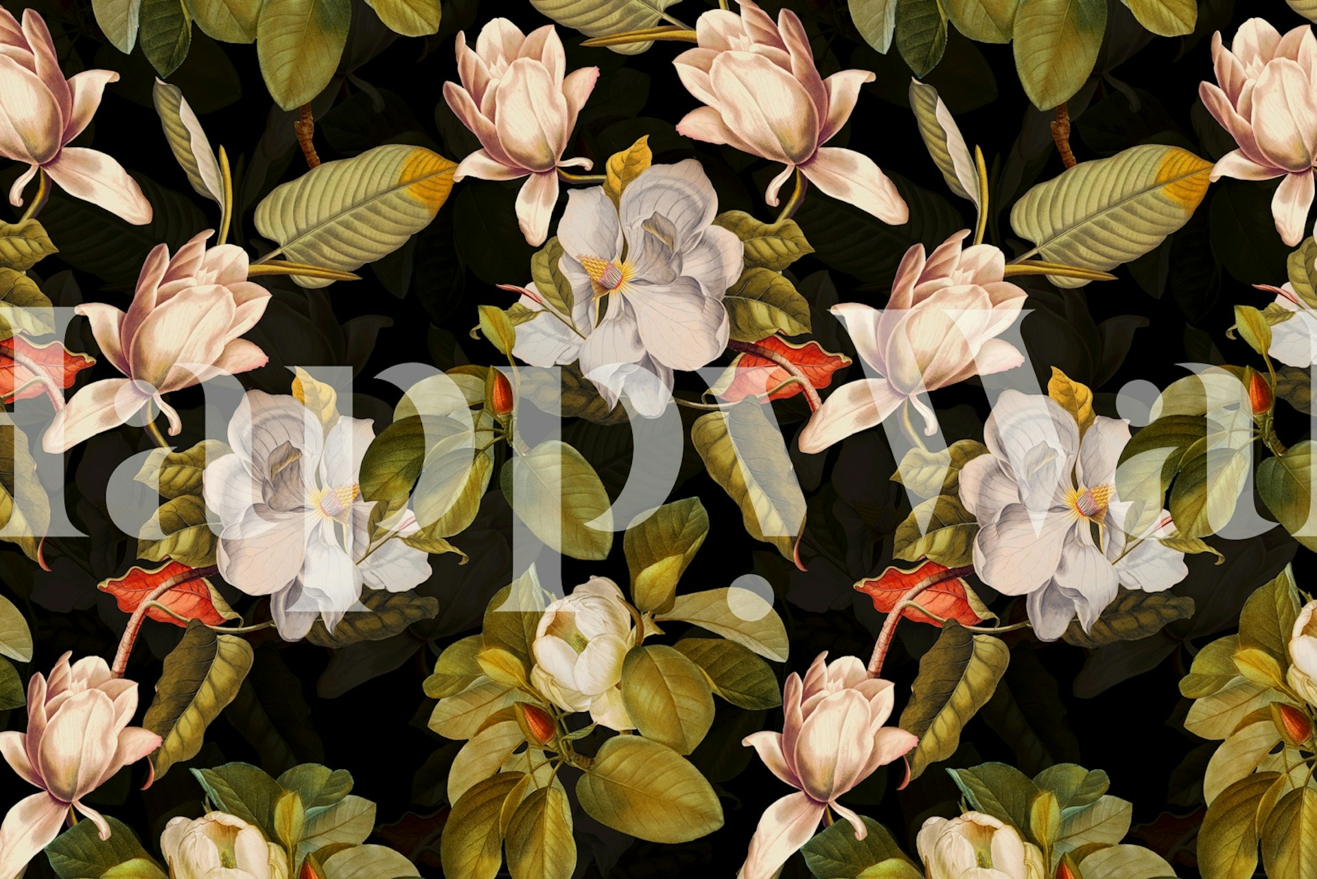 Baroque midnight magnolia garden wallpaper in a room