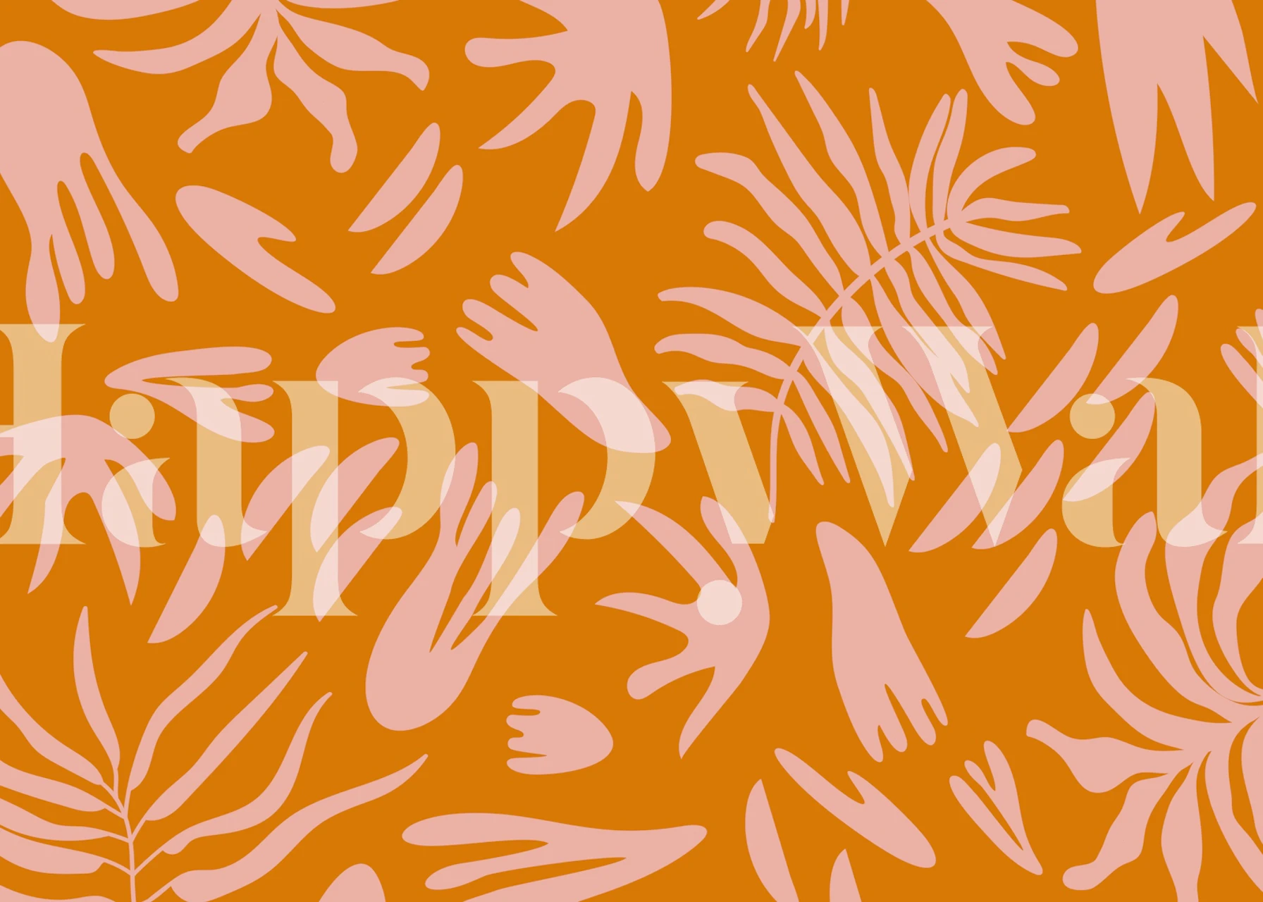 Pink leaf patterns on orange background wallpaper