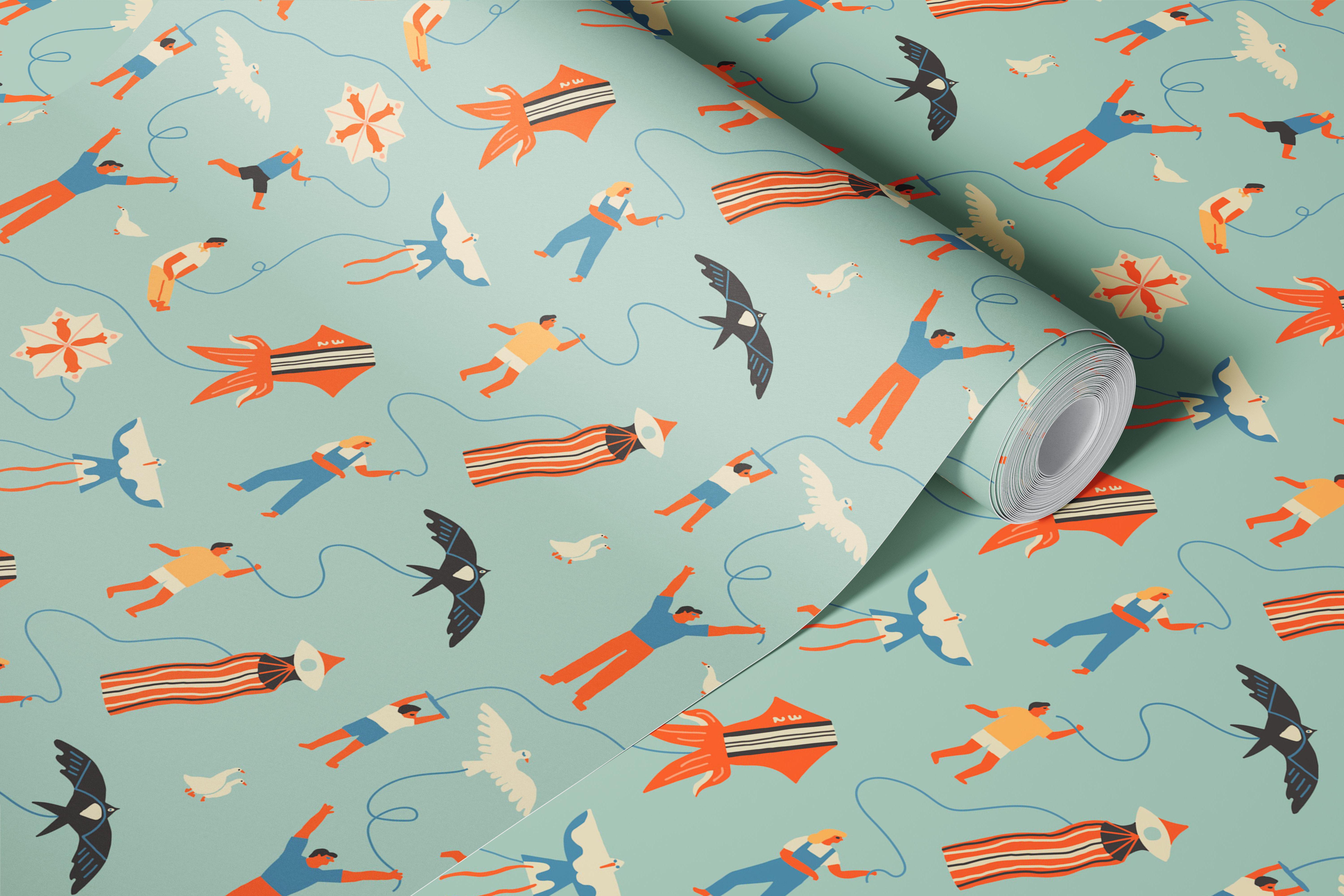 Kites in the sky wallpaper in een kamer