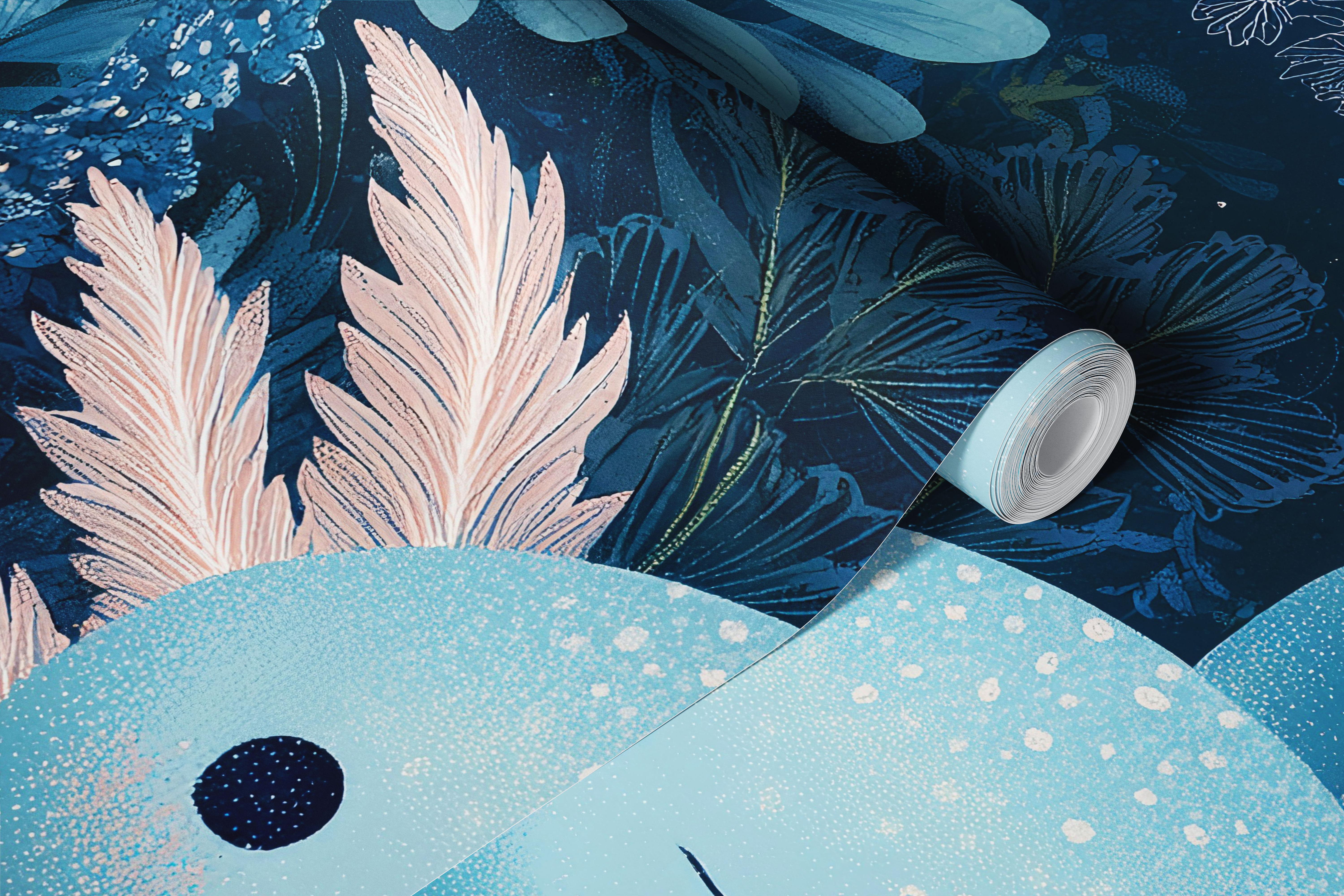 Dreamy Axolotl Oasis Blue wallpaper in a room
