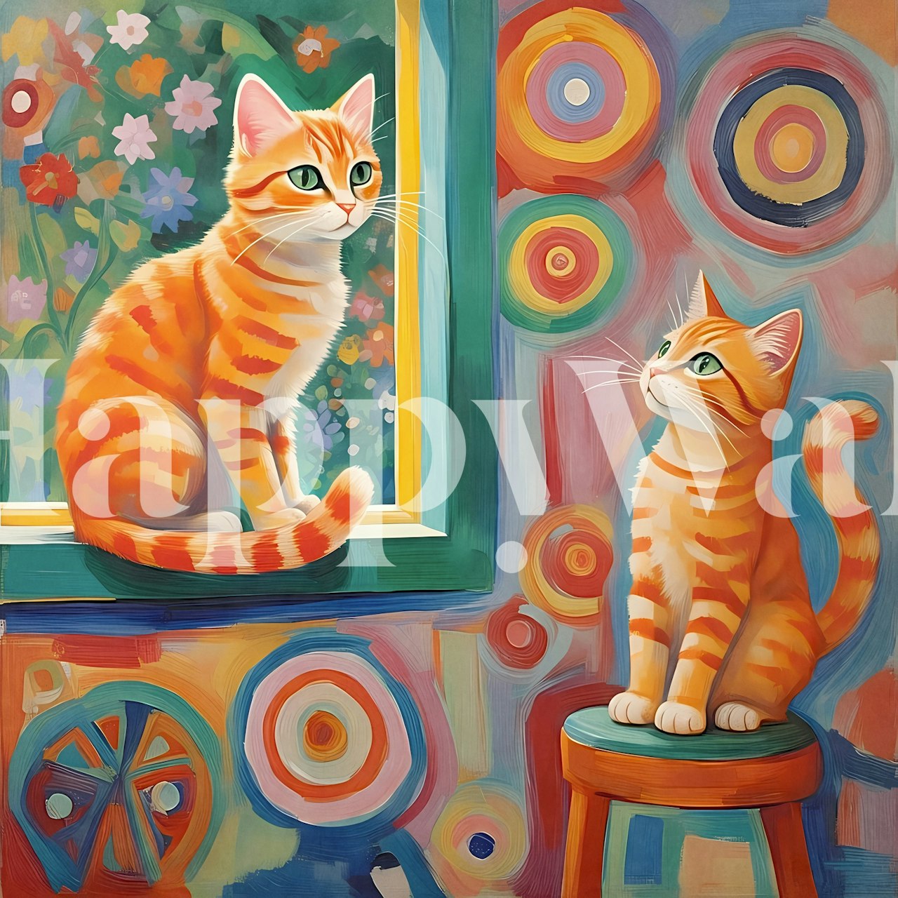 Colorful wall with Bright Cat Adventures wallpaper