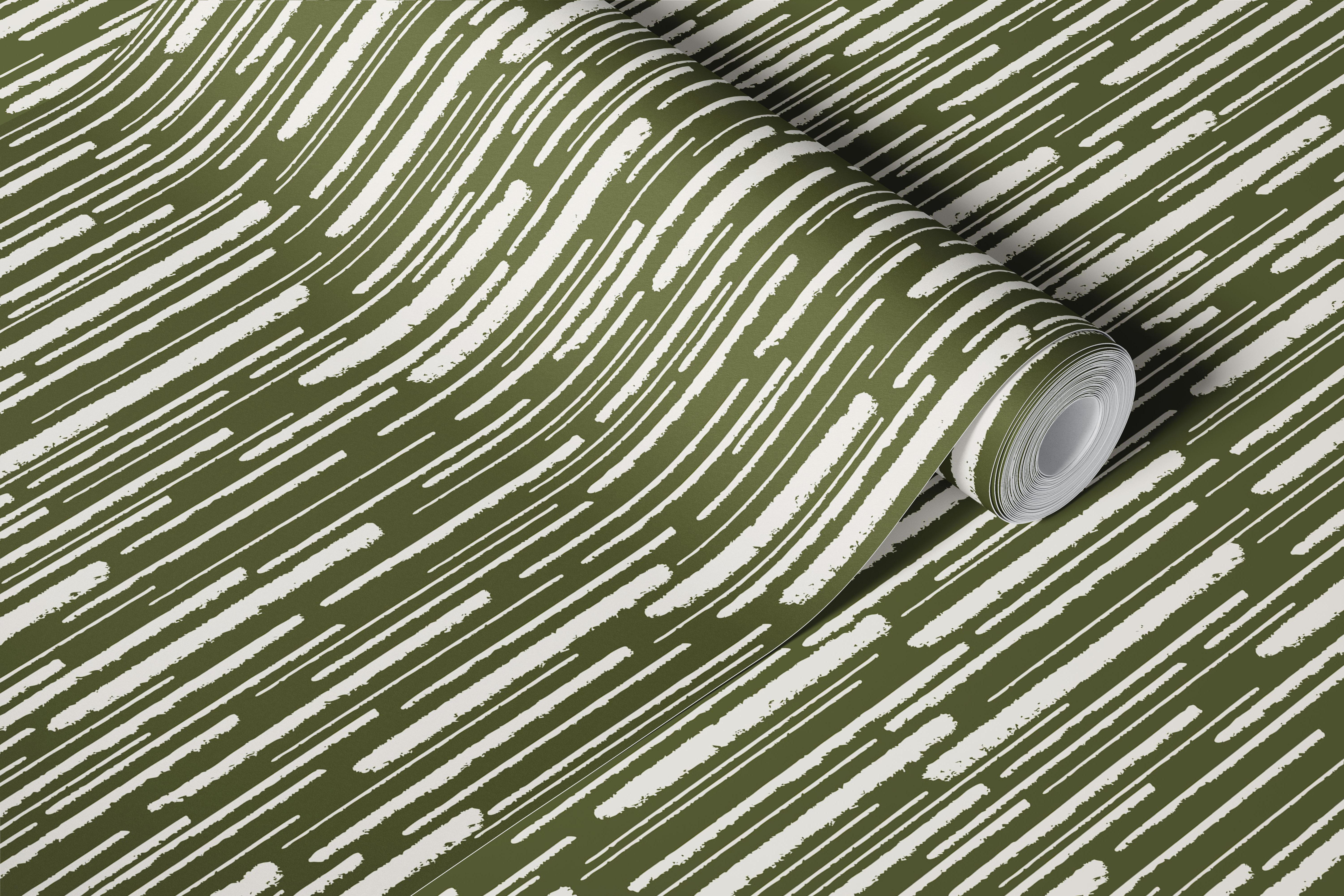 Earthy Brush Stroke Stripes Green wallpaper in a room