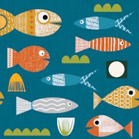 Sardines Teal Mid Century Modern Fish Retro papiers peint