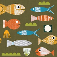 Sardines Olive Mid Century Modern Fish Retro papel de parede