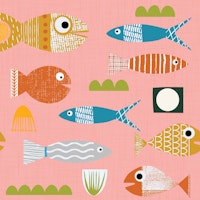 Sardines Pink Mid Century Modern Fish Retro wallpaper