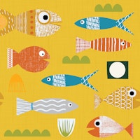 Sardines Yellow Mid Century Modern Fish Retro wallpaper