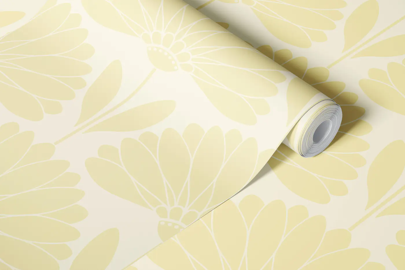Monochromatic Butter Yellow Daisies - Large wallpaper roll
