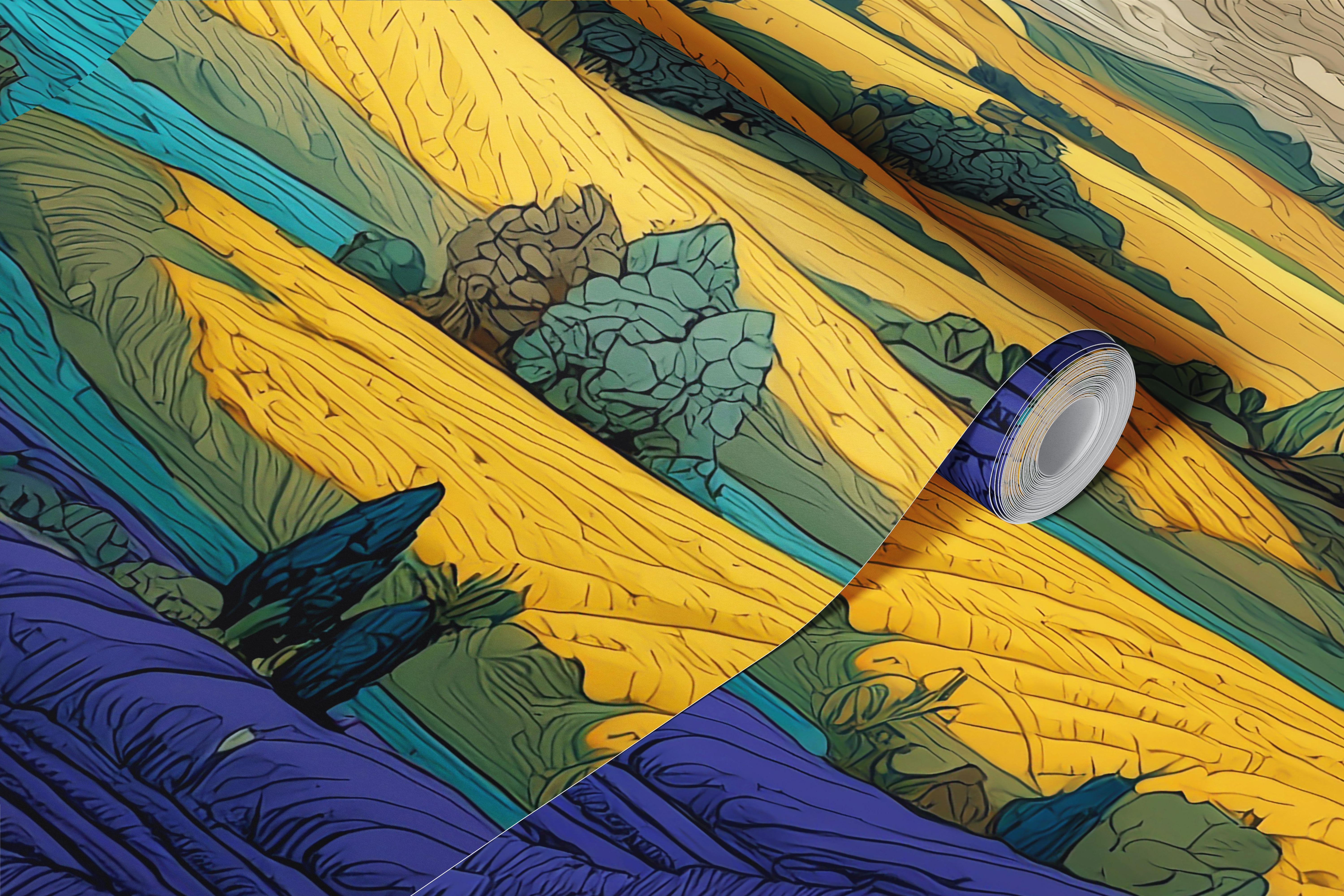 Lavender and rapeseed fields wallpaper in a room