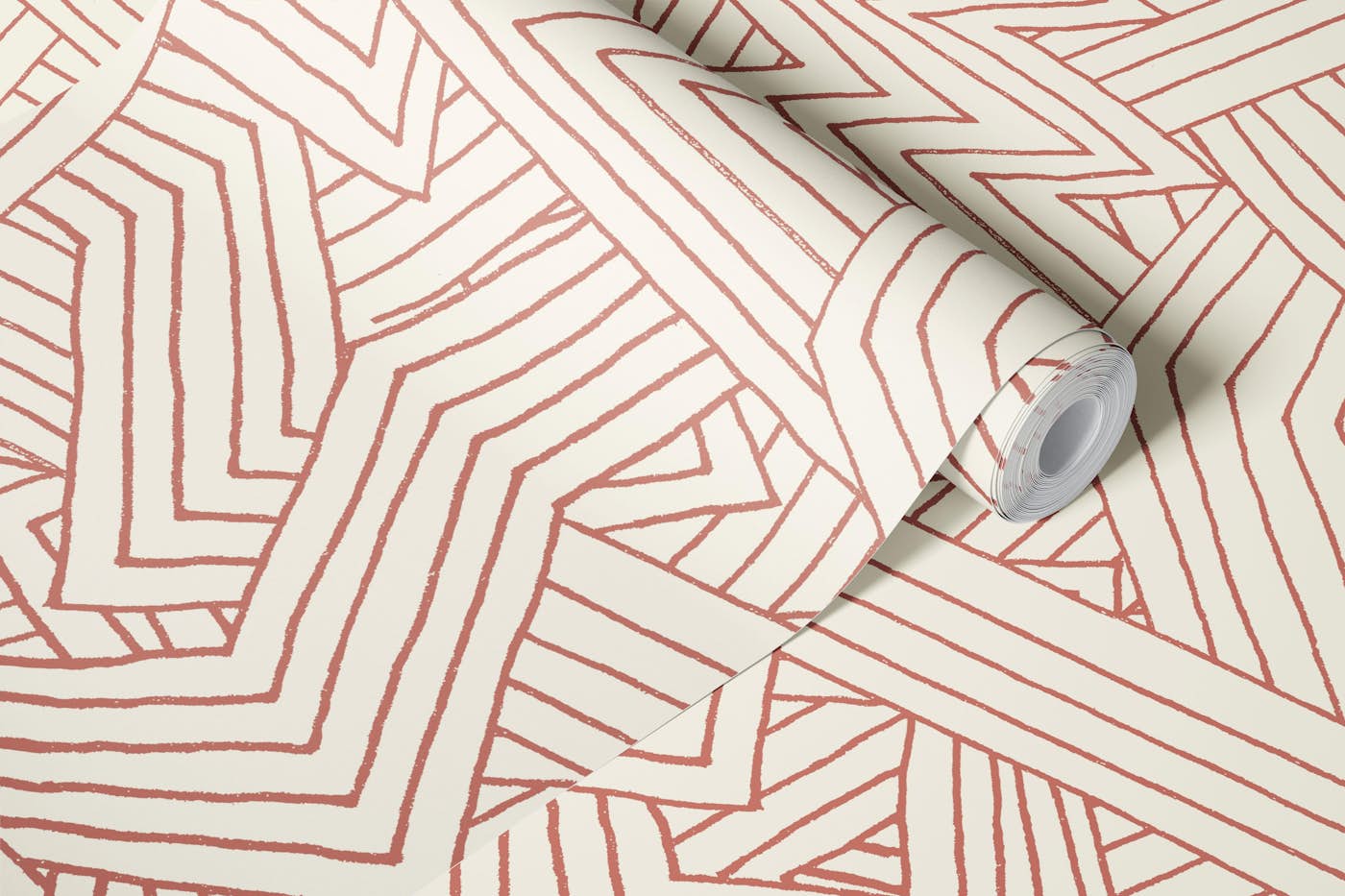 Mauve and Pearl Abstract Geometric Maze wallpaper roll