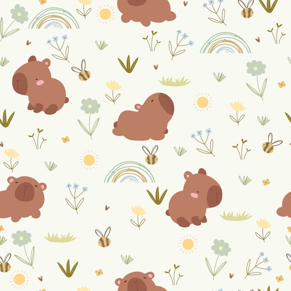 Playful Capybaras with Flowers