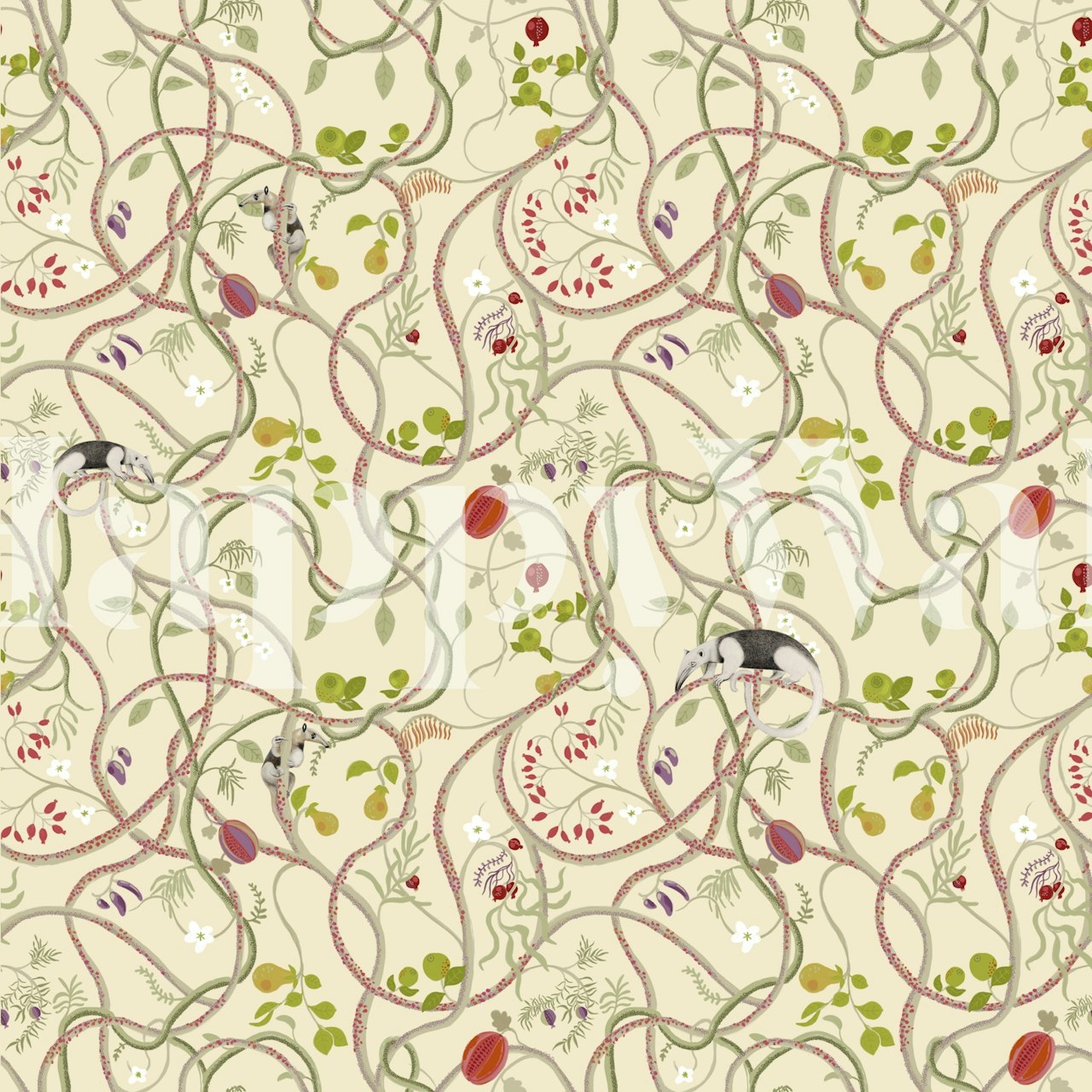 Tamanduas-Anteaters in Ecru wallpaper design