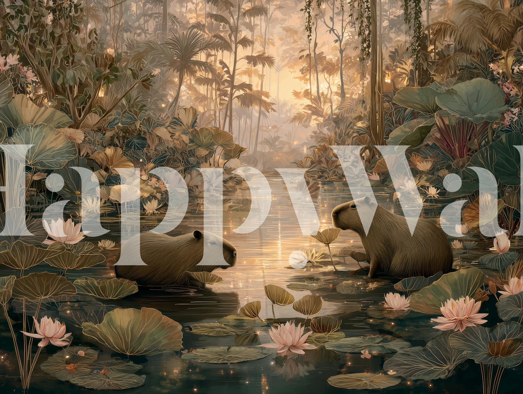 Capybara Lotus Lagoon wallpaper in a room