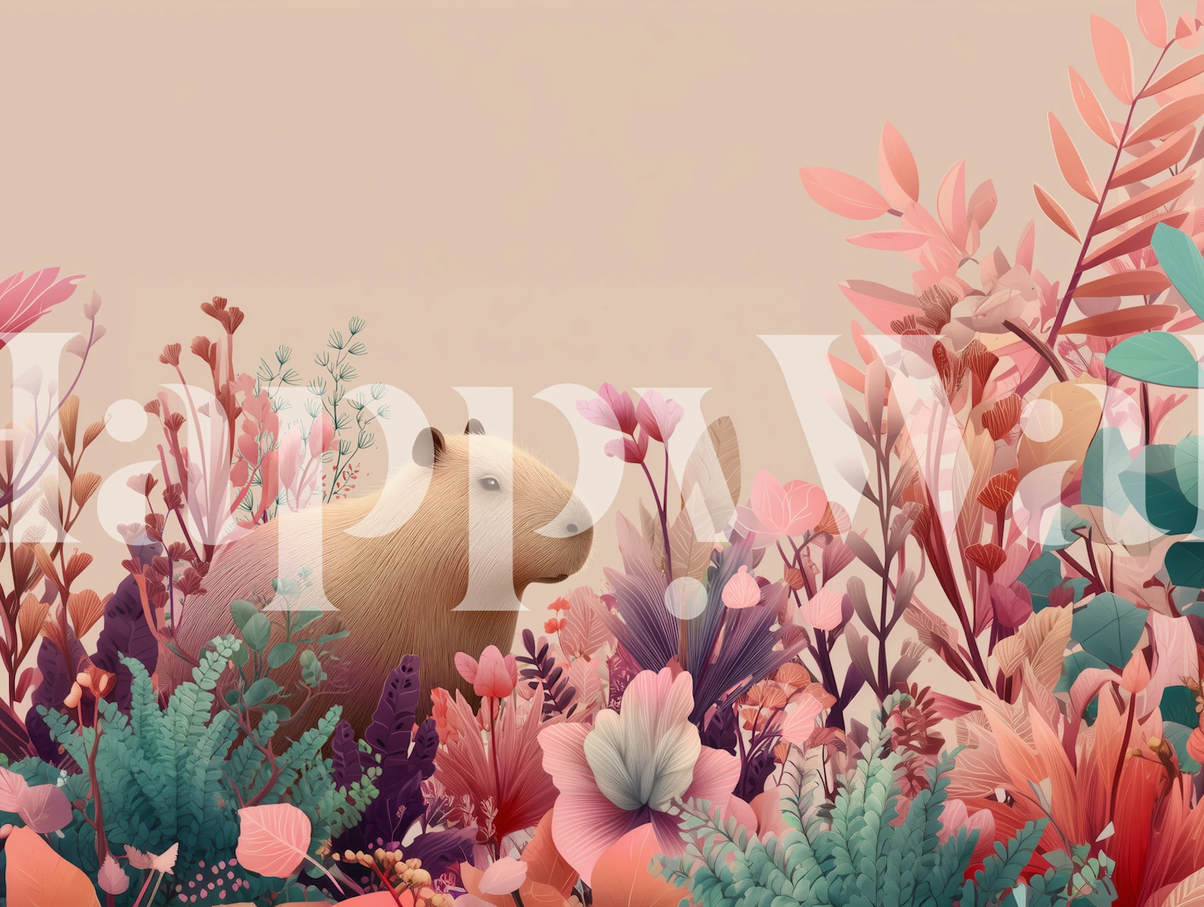 Capybara wallpaper in a room setting