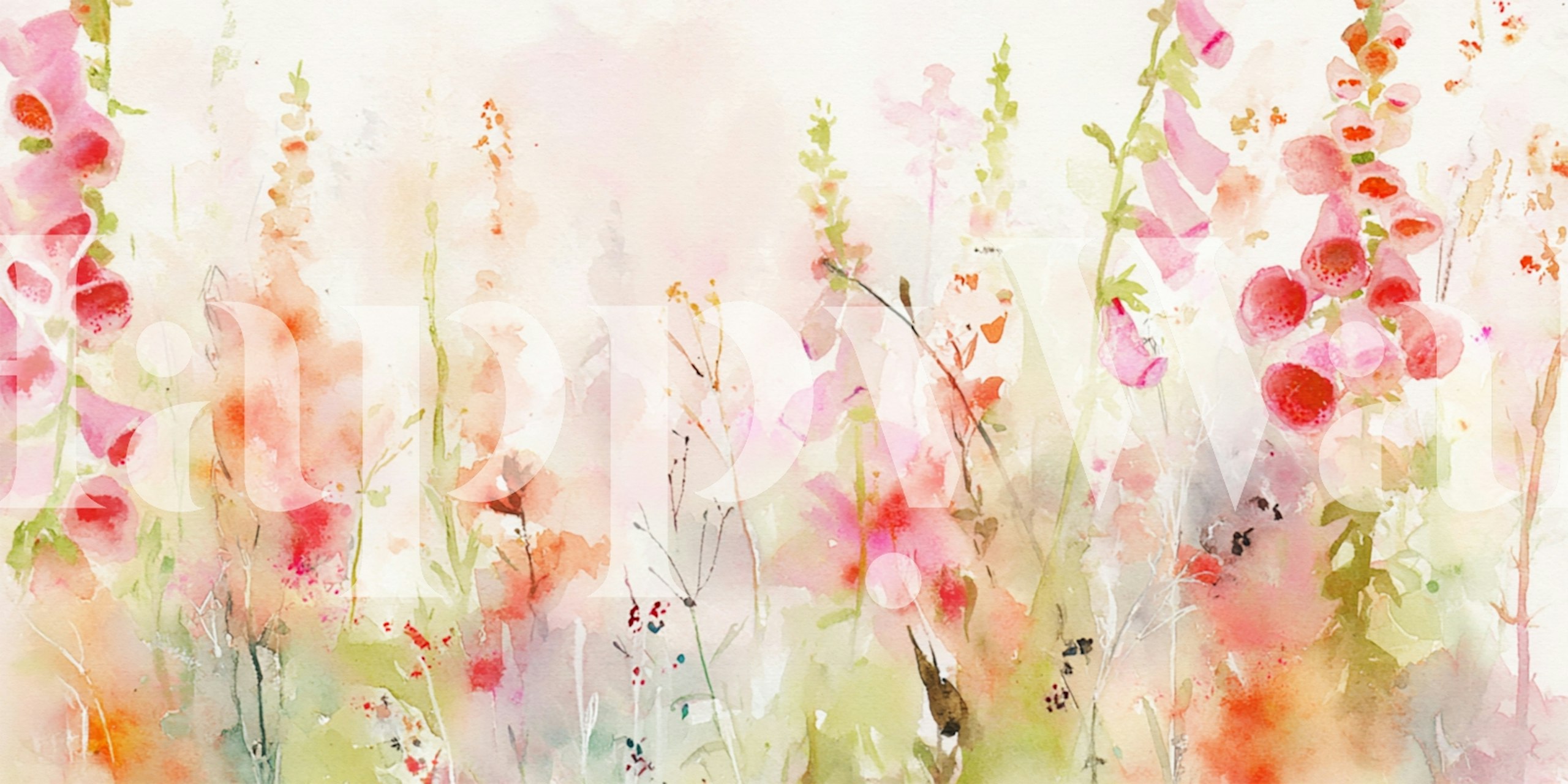 Watercolor floral design with pink and green hues wallpaper