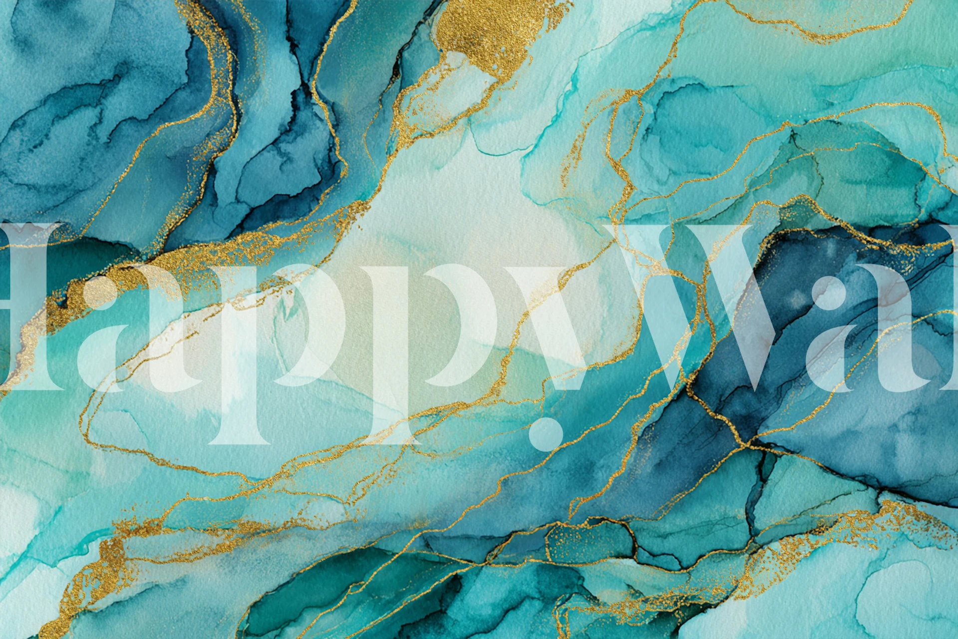 Abstract watercolor design with blue tones and gold accents wallpaper