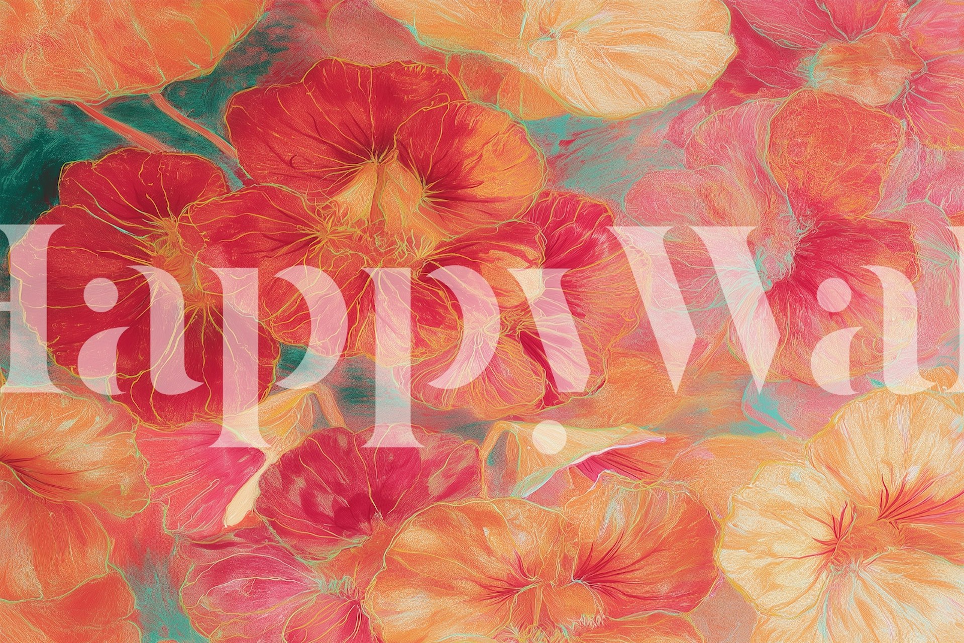 Χρωματιστό λουλουδάτο ταπετσαρία σε ένα δωμάτιο