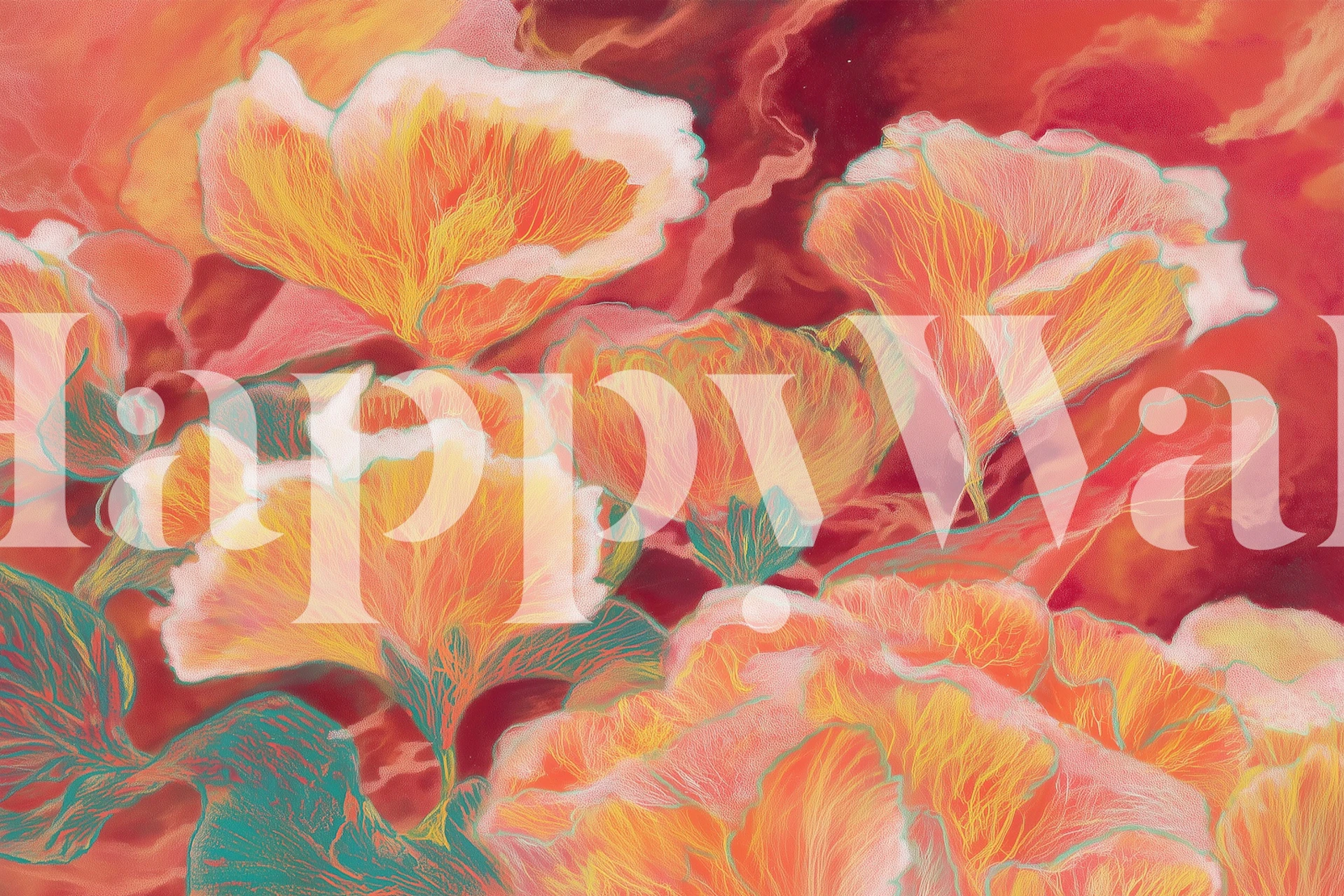 Vibrant floral wallpaper design in a room