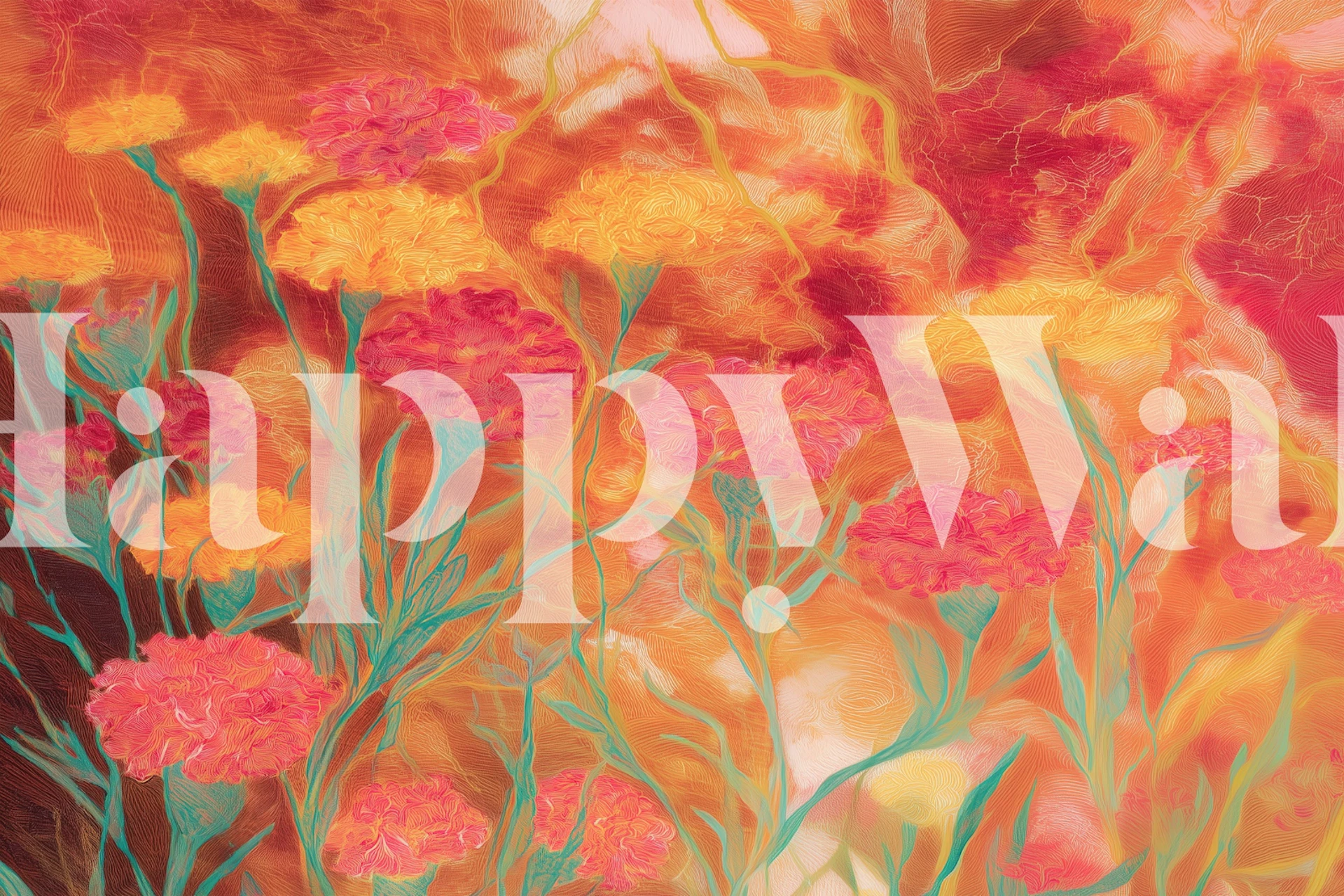 Papel de parede floral vibrante em um quarto