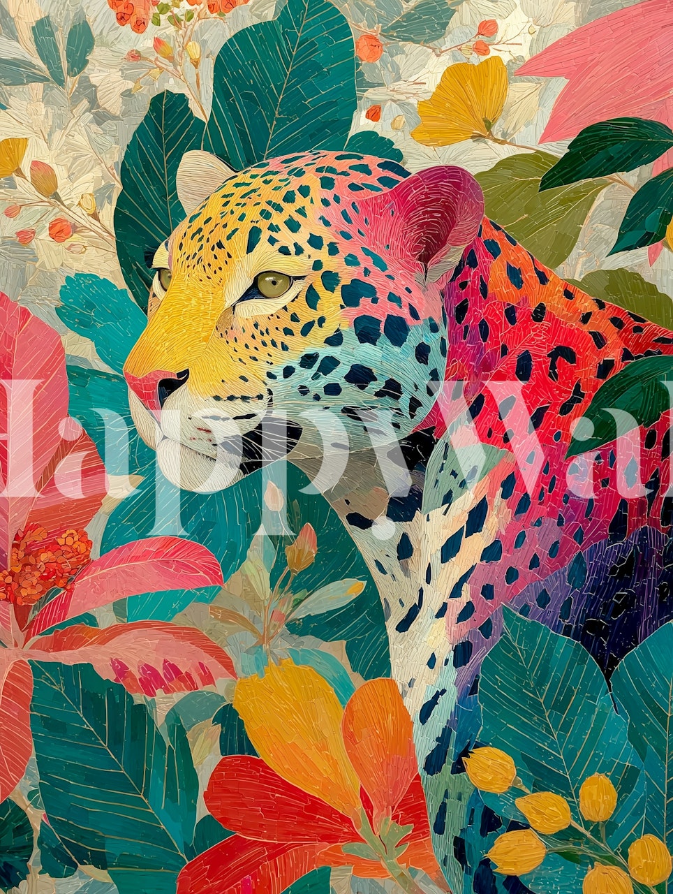 Vibrant jungle leopard wallpaper in a room