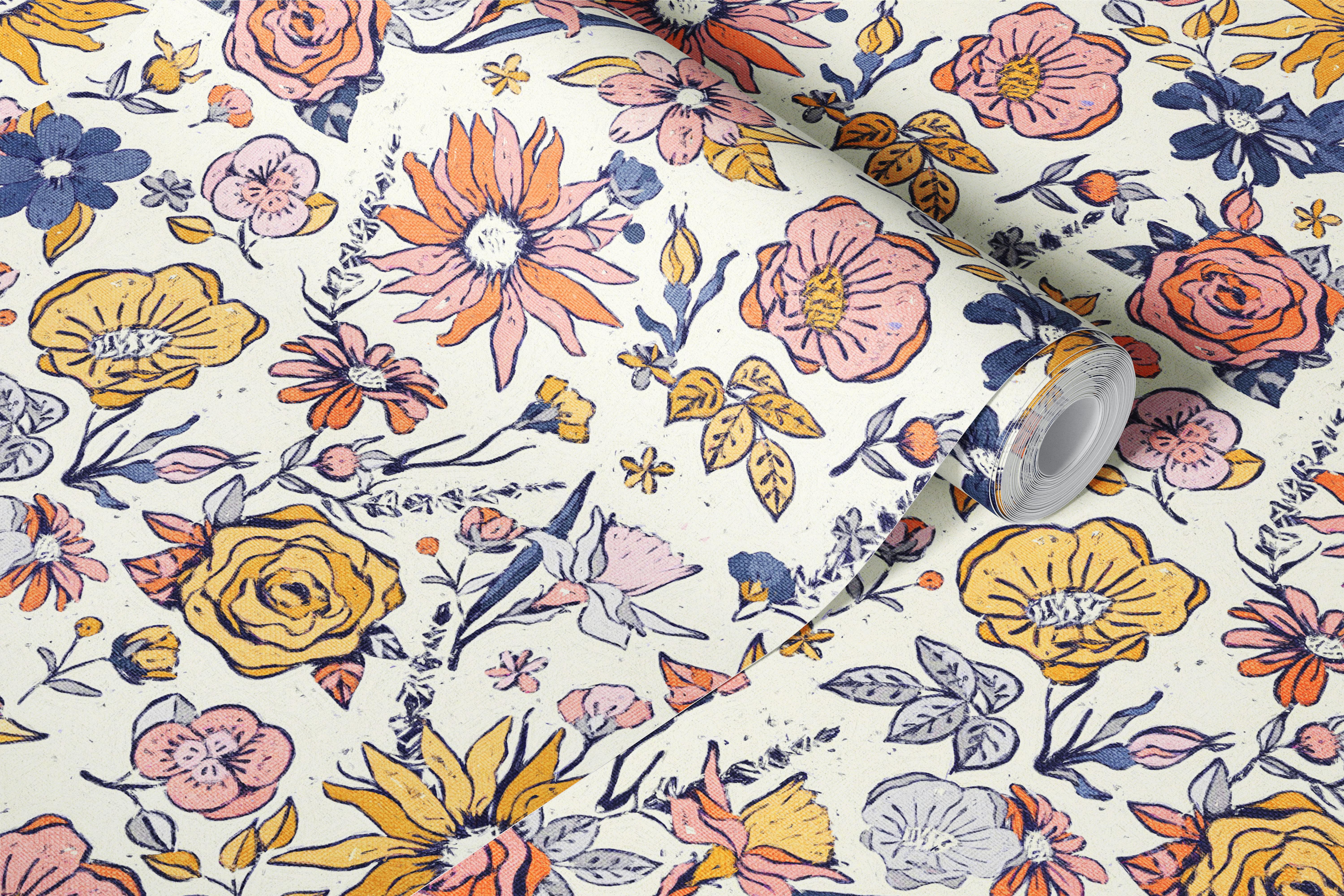 Whimsical chintz wallpaper in a room