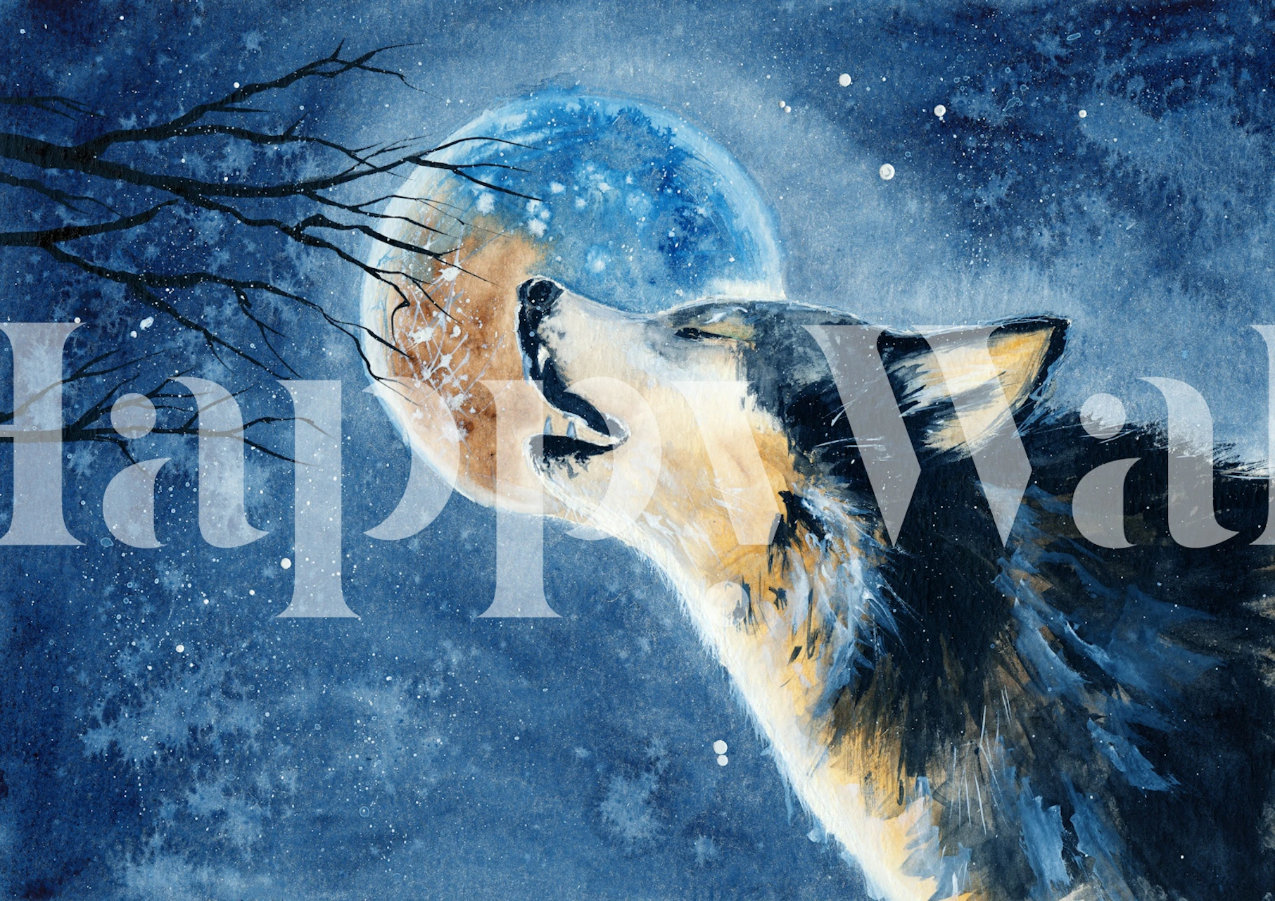 Lupo che ulula alla luna wallpaper in una stanza