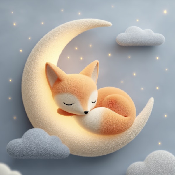 Dreamy Fox on Crescent Moon