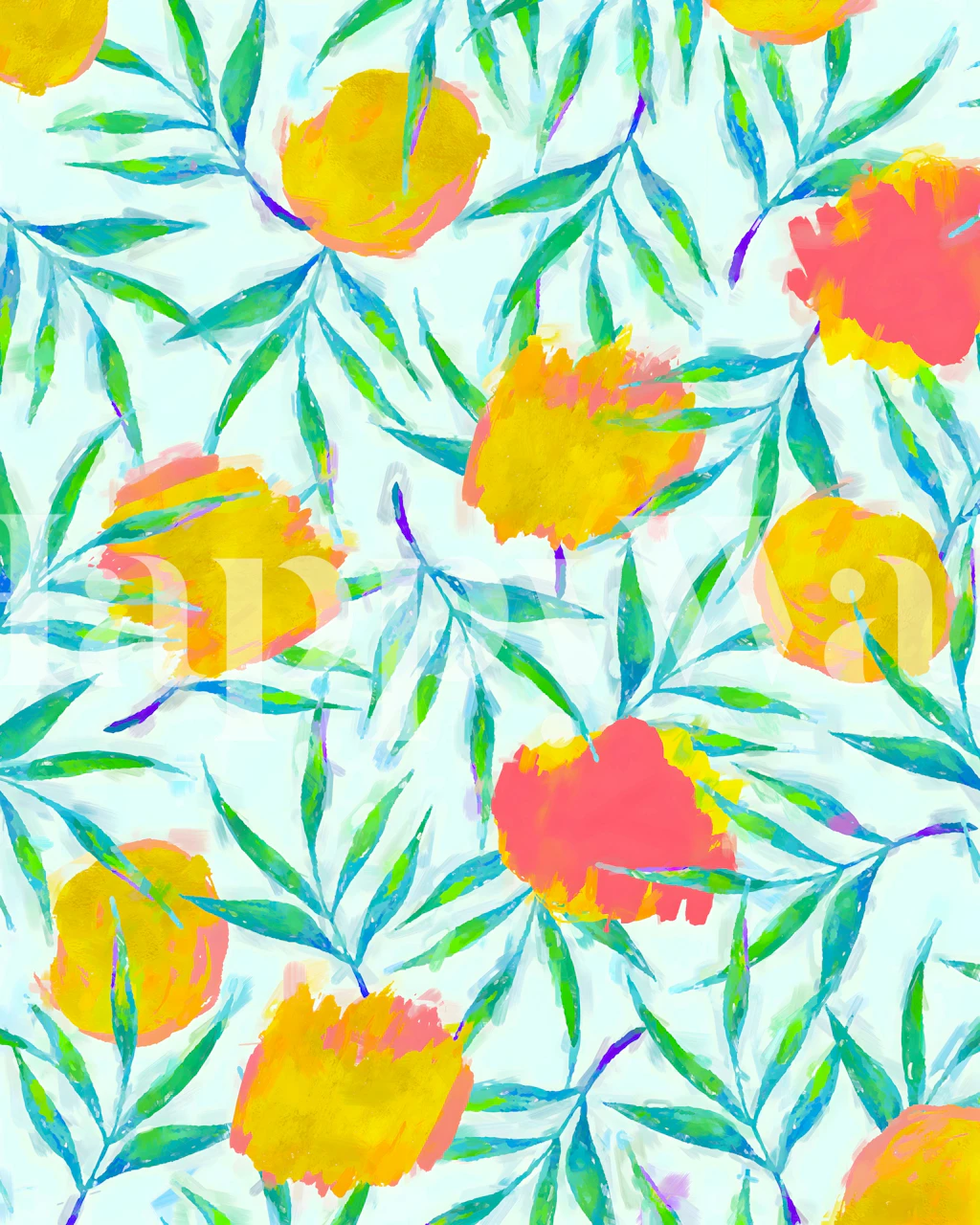 Floraison wallpaper design with flowers and leaves