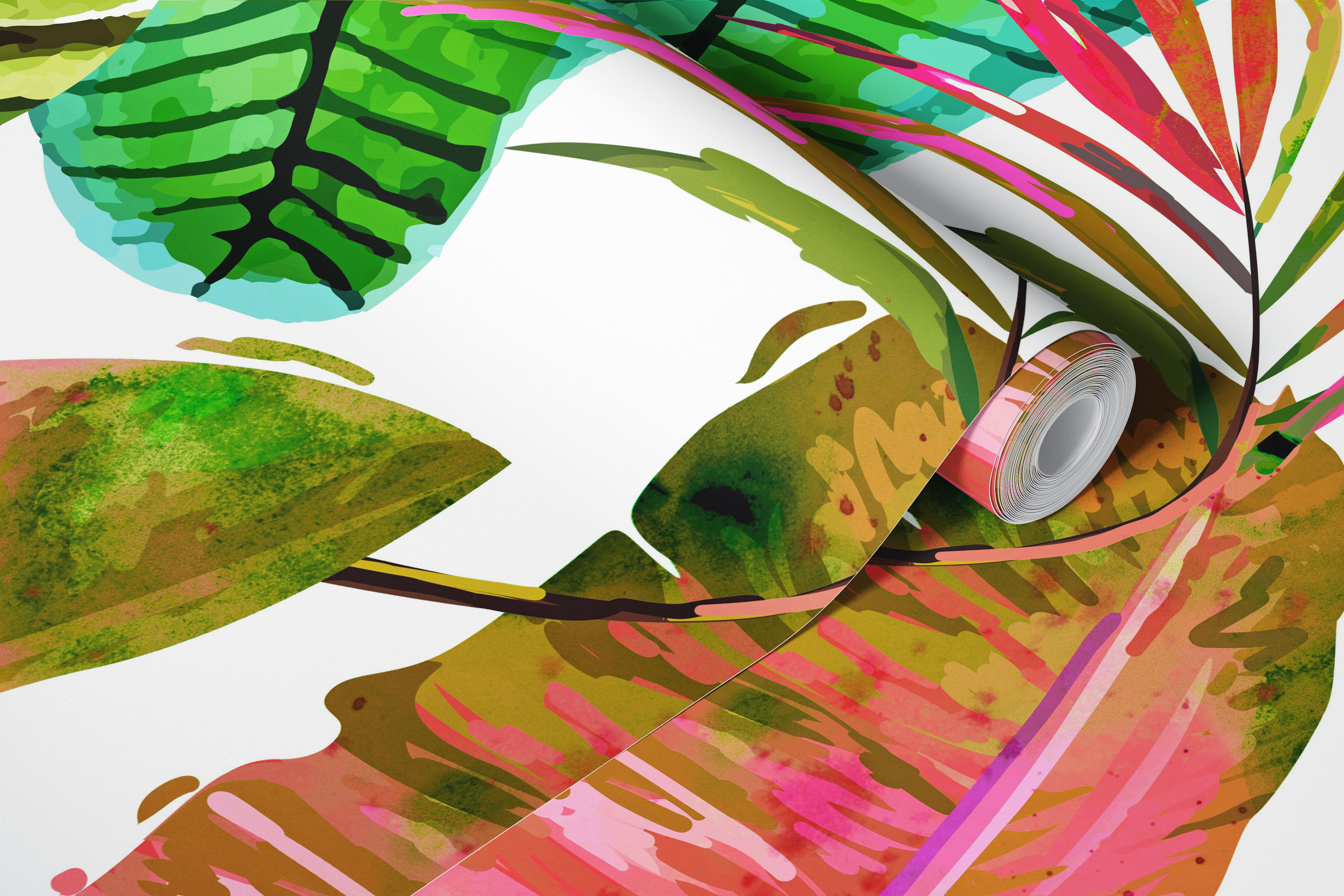 Farverig blade tapet i et rum