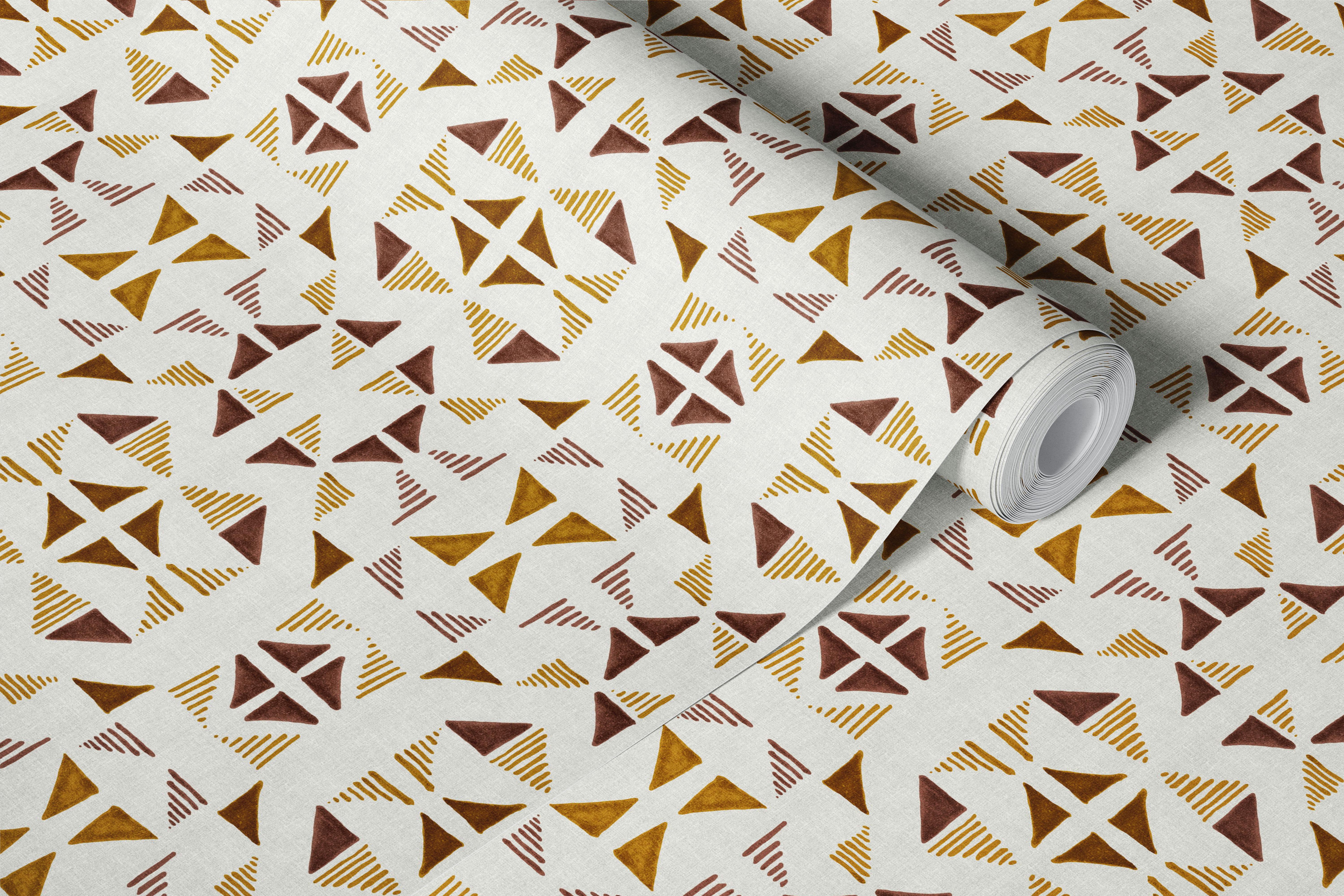 Geometric warm triangles in shades of brown and mustard wallpaper