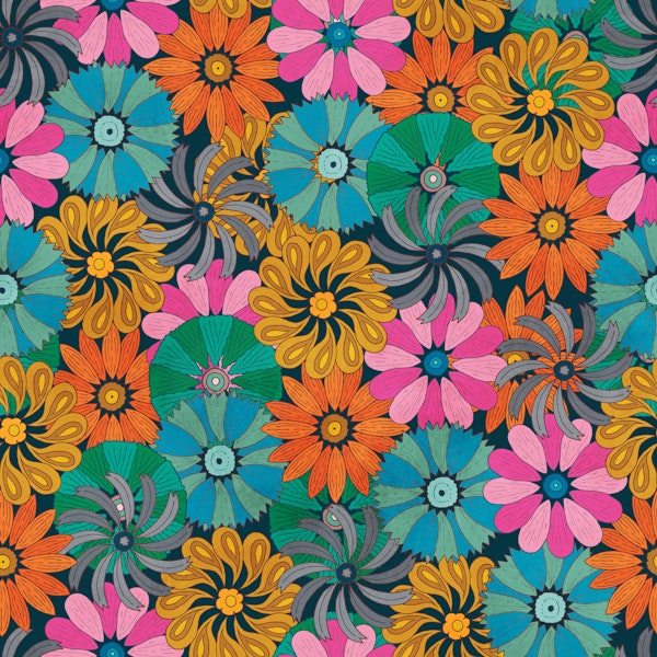 Midnight Colorful Bold Flowers