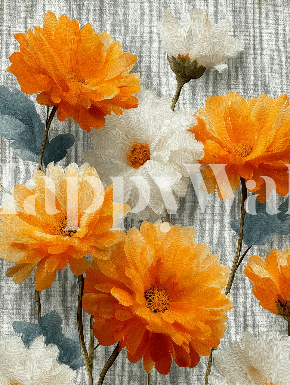 Orange Blossom Harmony papel de parede floral em um quarto