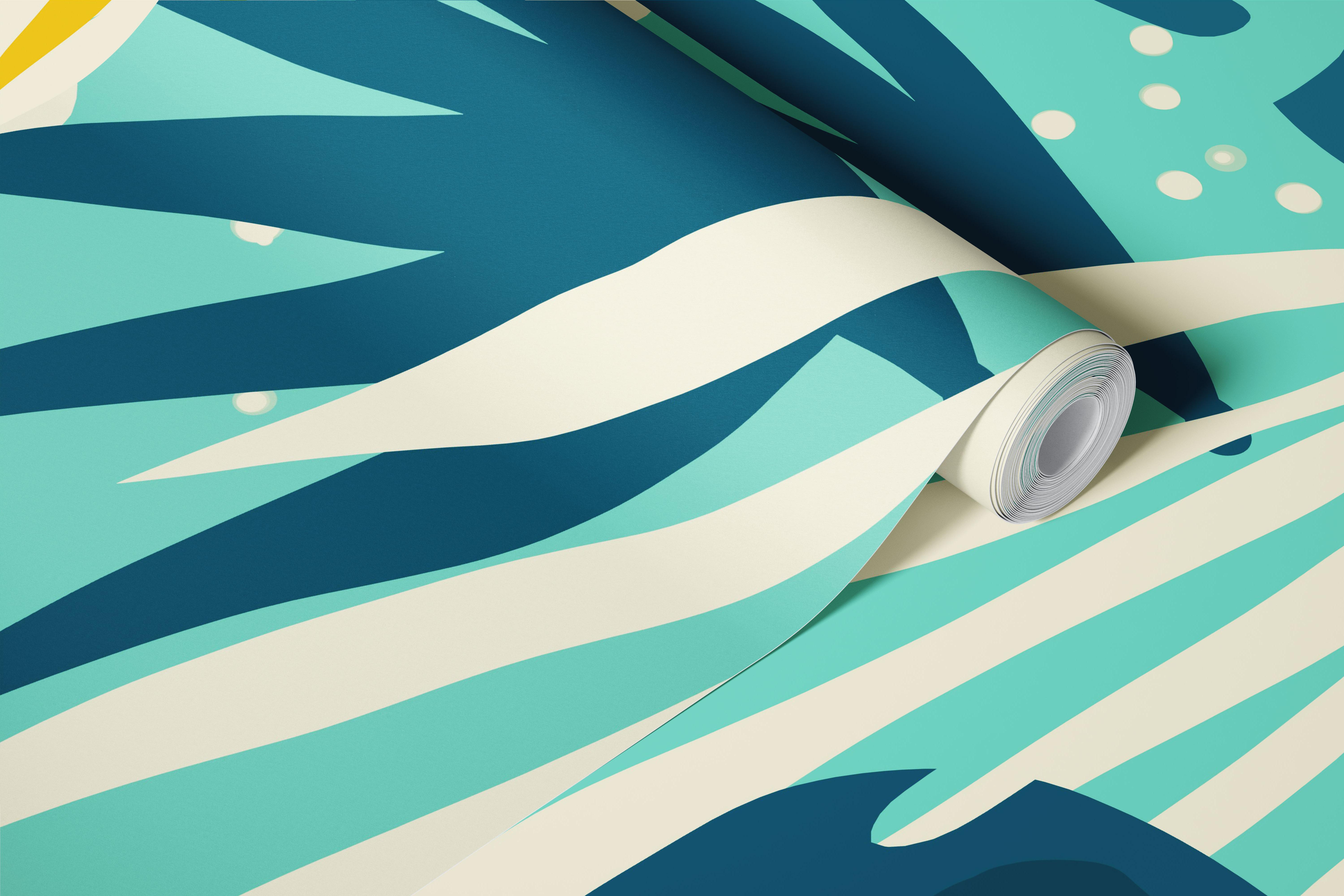 Tropical floral design with pink flowers and green leaves wallpaper