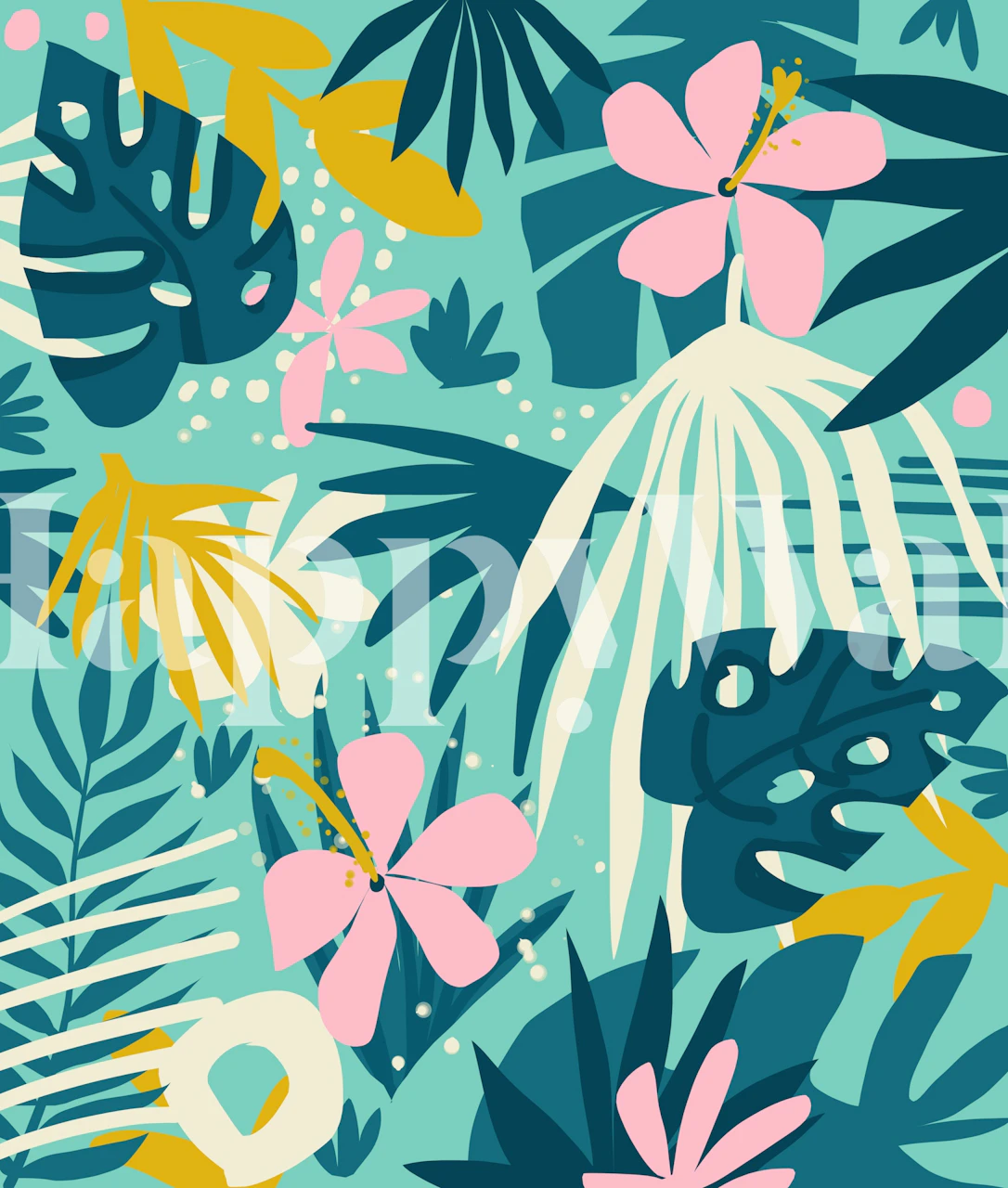 Blomstret tapetdesign med farverige planter