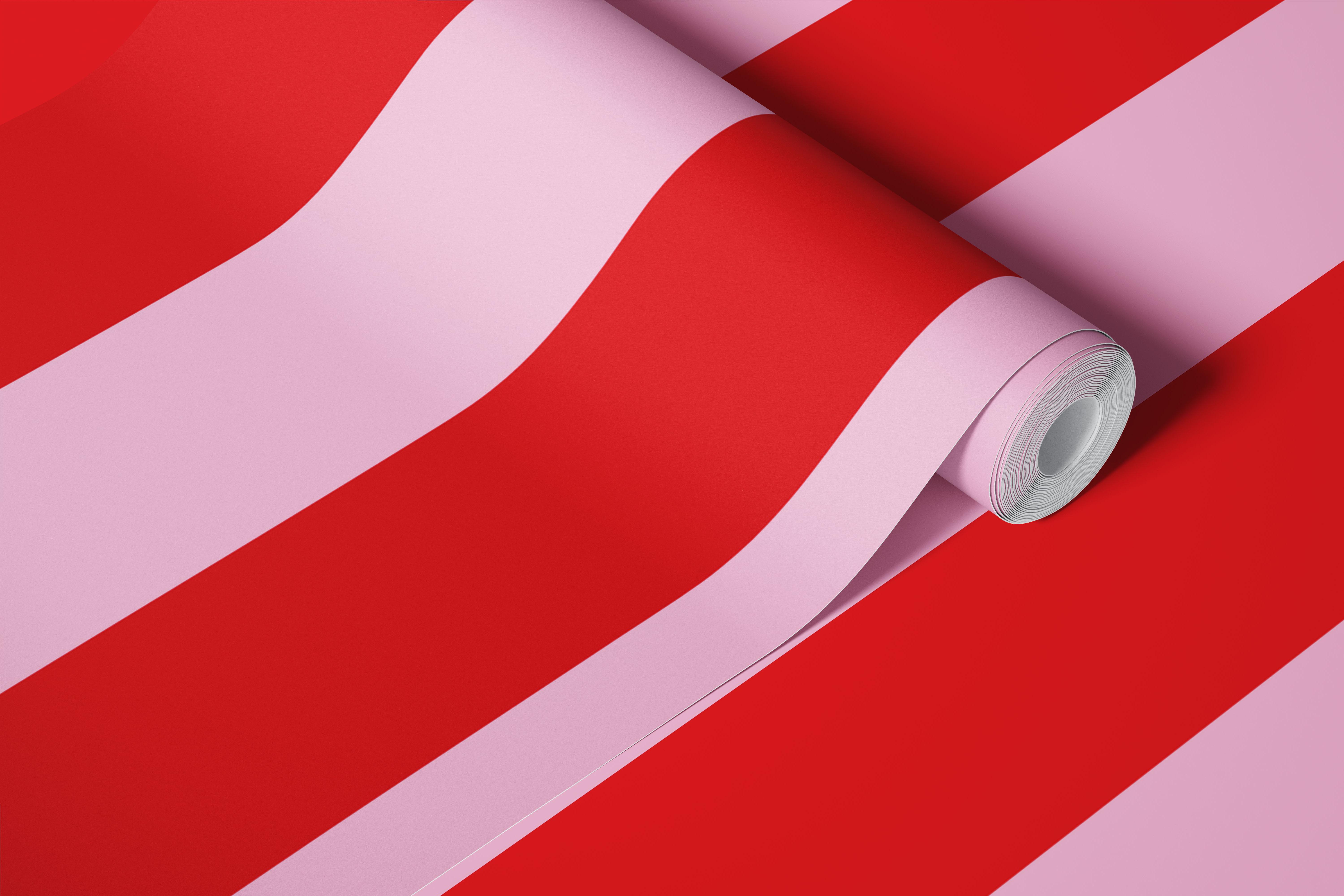 Red and pink bold stripes wallpaper in a room