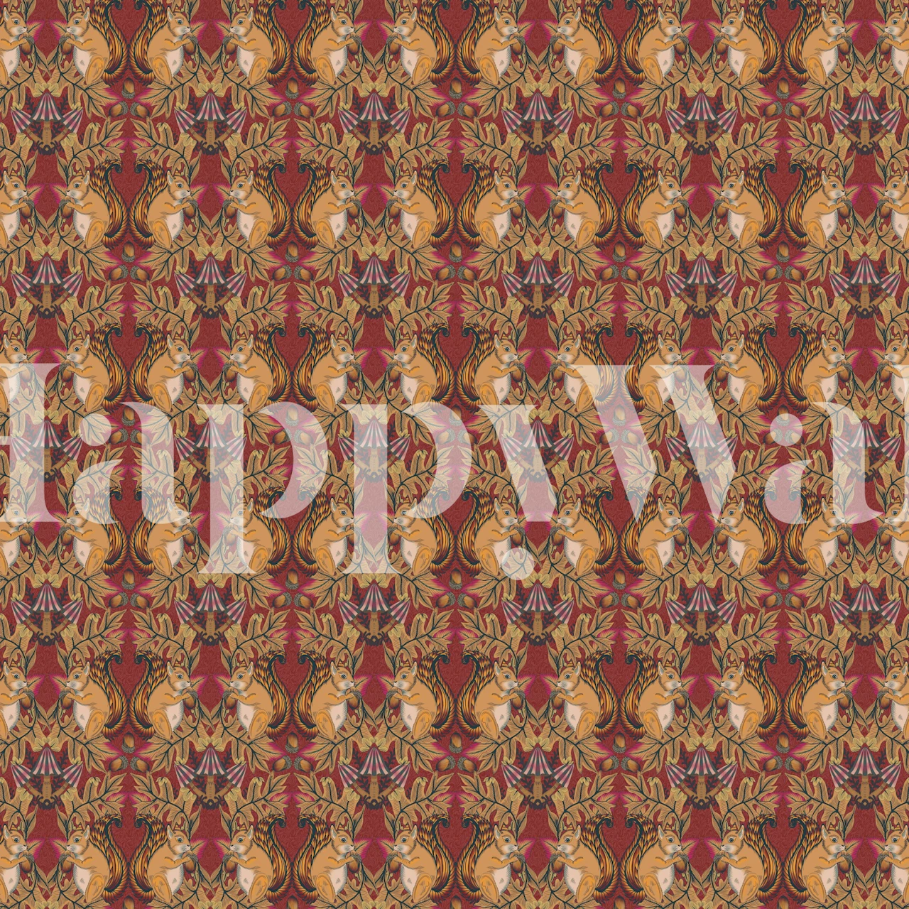 Floral red and yellow patterns with intricate details wallpaper