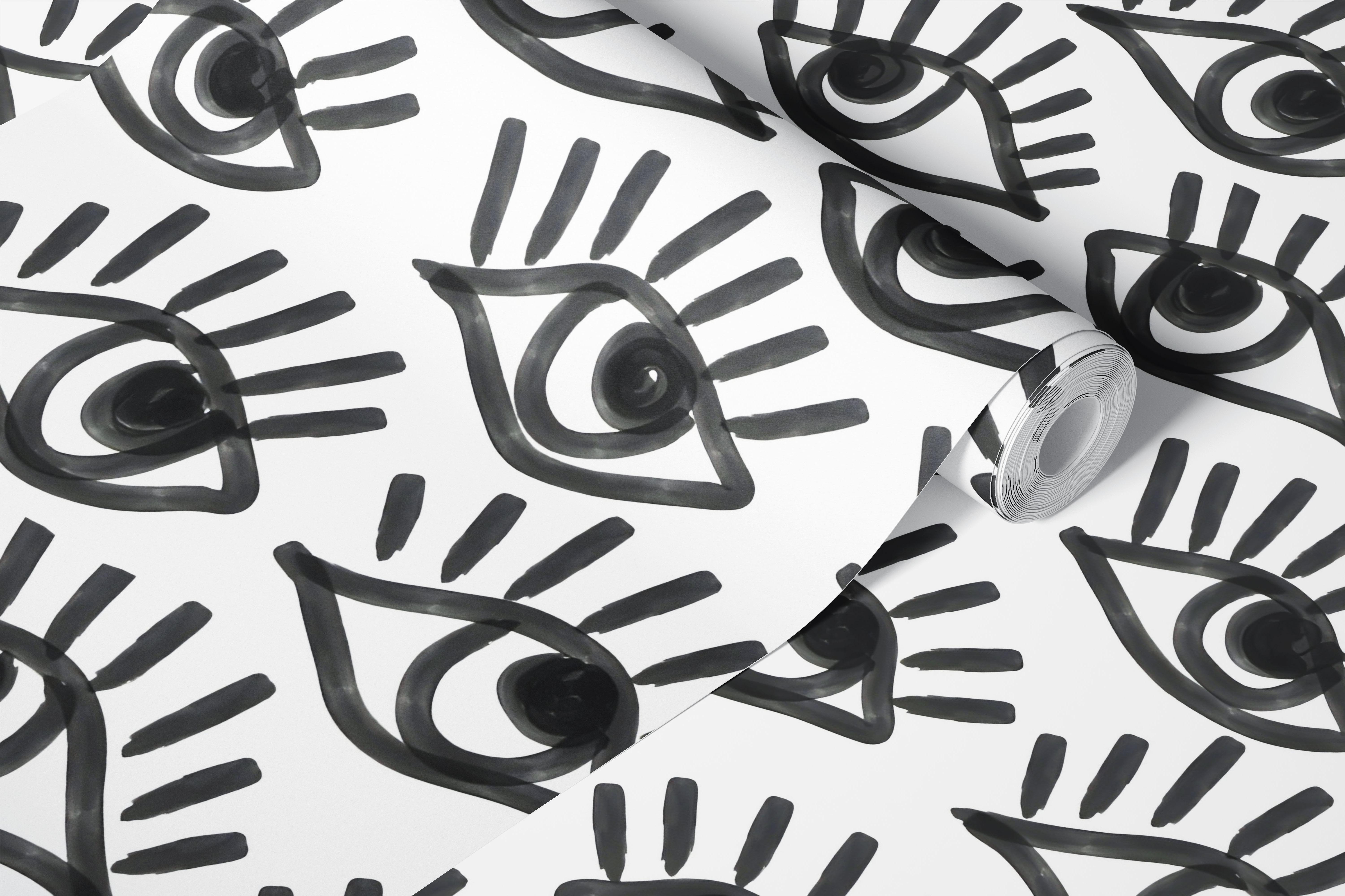 Monochrome Staring Eyes tapet i et rom