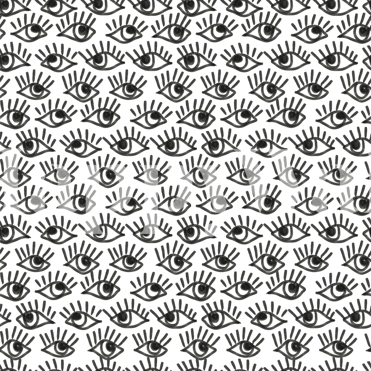 Pattern of monochrome eyes with lashes on white background wallpaper