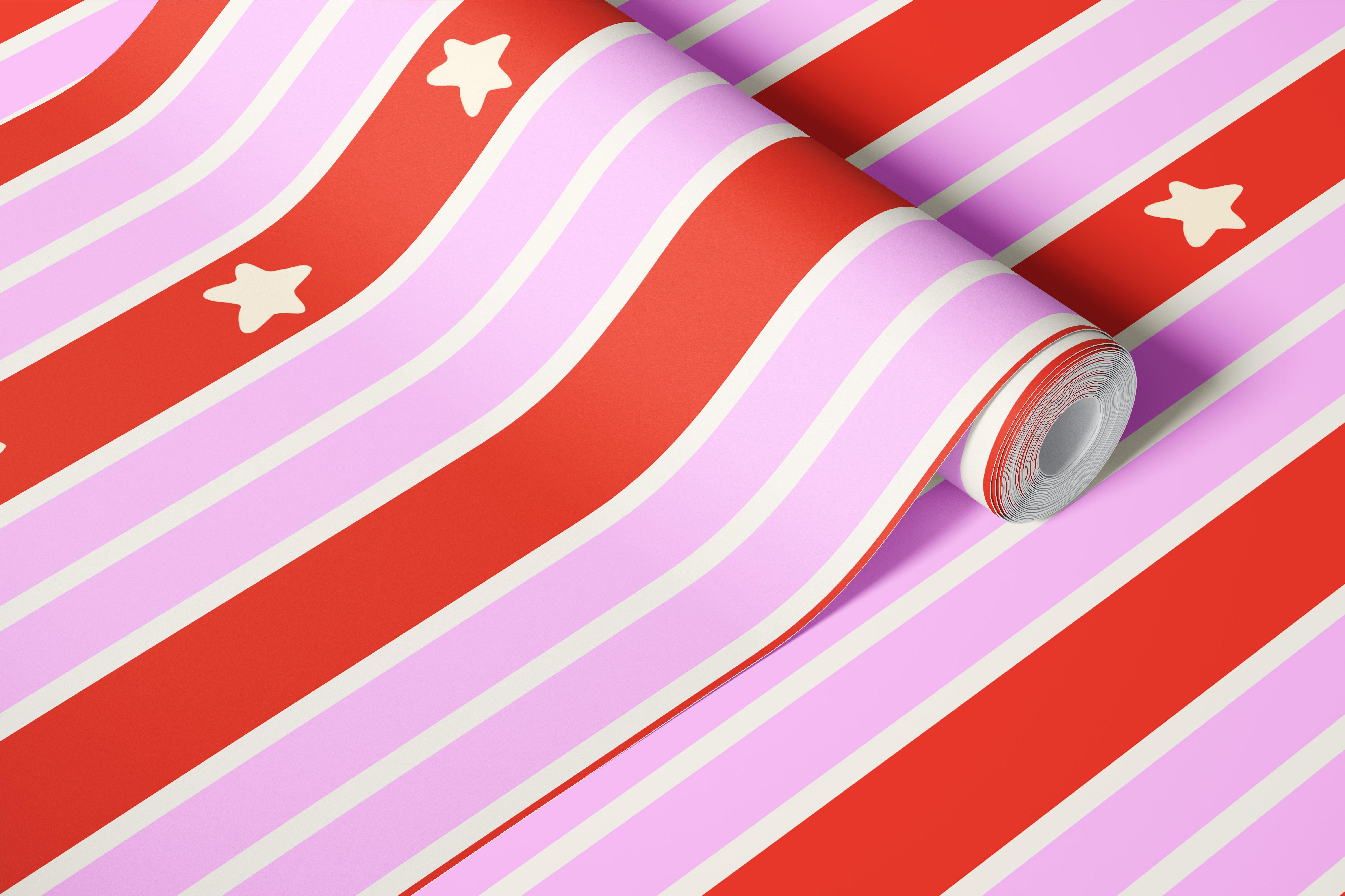 Red and pink striped wallpaper with stars