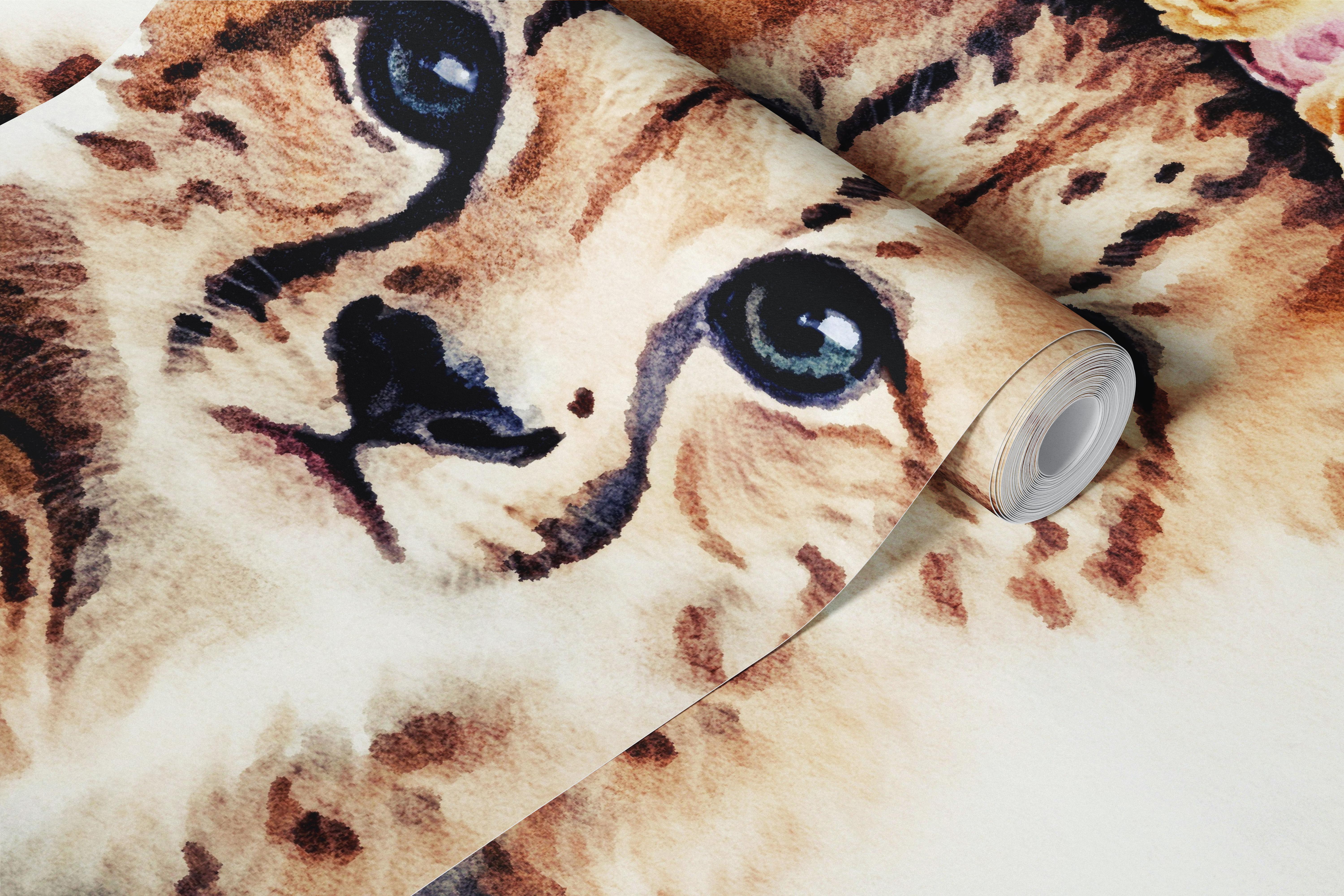 Cute cheetah cub with a flower crown on soft background wallpaper